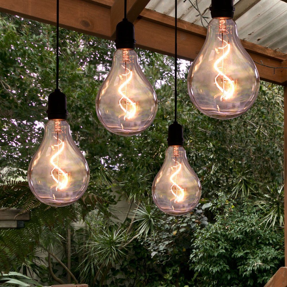 LeuchtenDirekt Außen-Deckenleuchte, LED-Leuchtmittel fest verbaut, Warmweiß, Hängeleuchte Pendelleuchte Außenlampe LED 4-Flammig Edison Glühbirne