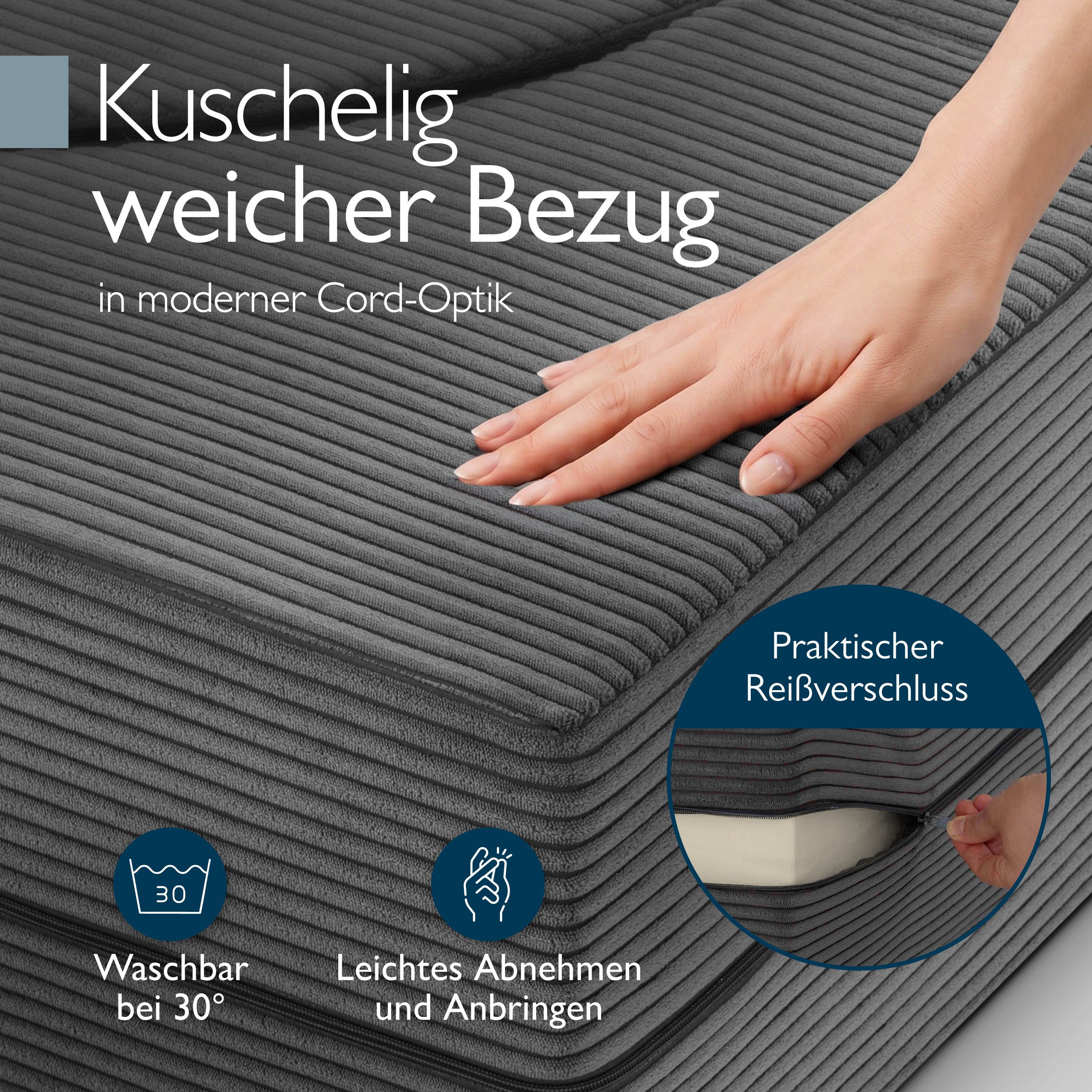 Beautissu Sofa Gästesofa Leova 200x90x30cm Anthrazit, Klappsofa 2-Sitzer Bodensofa Schlaffunktion Faltbares Bettsofa