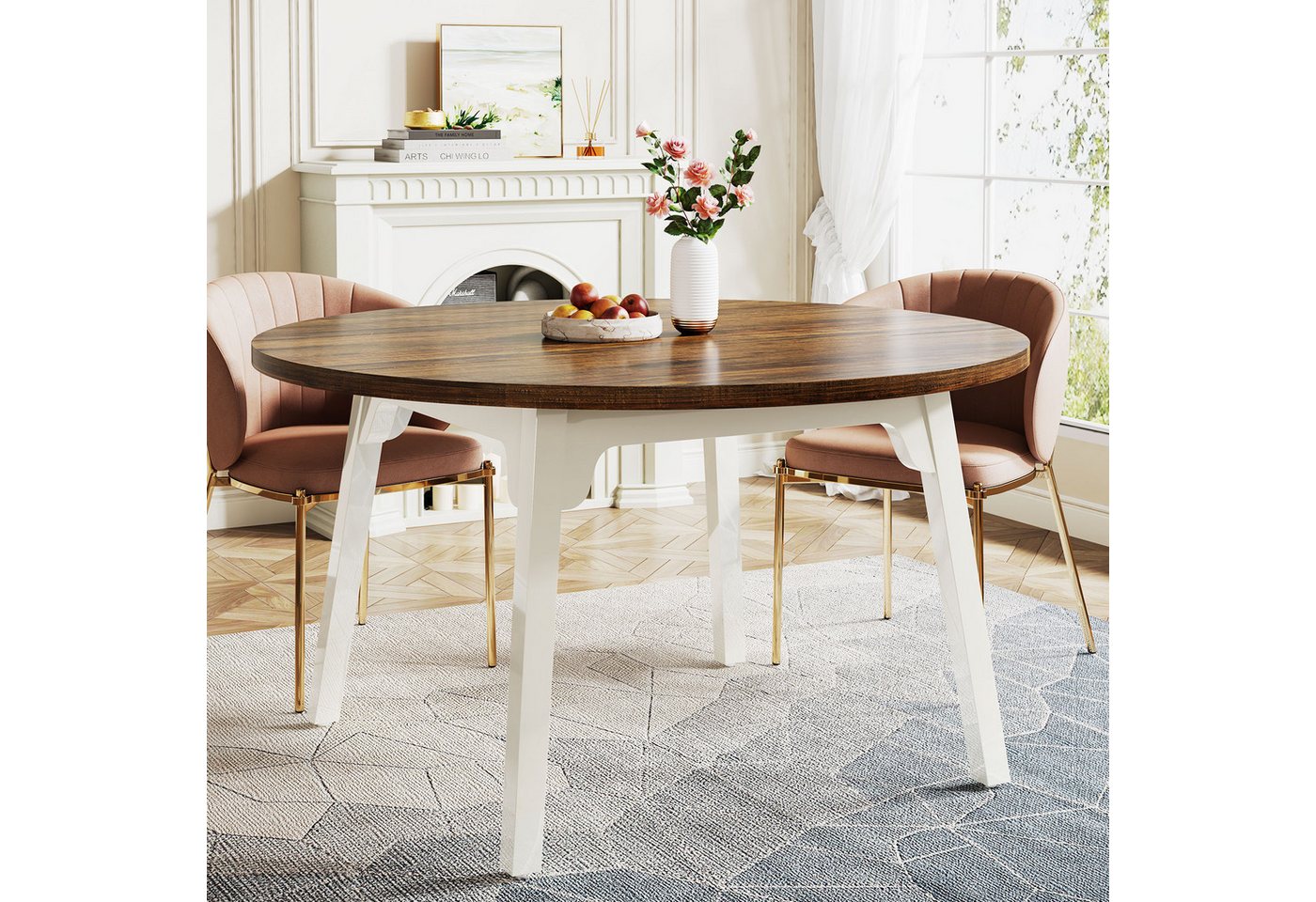 Tribesigns Esstisch Runder Tisch holz für 4-6 Personen, 120CM