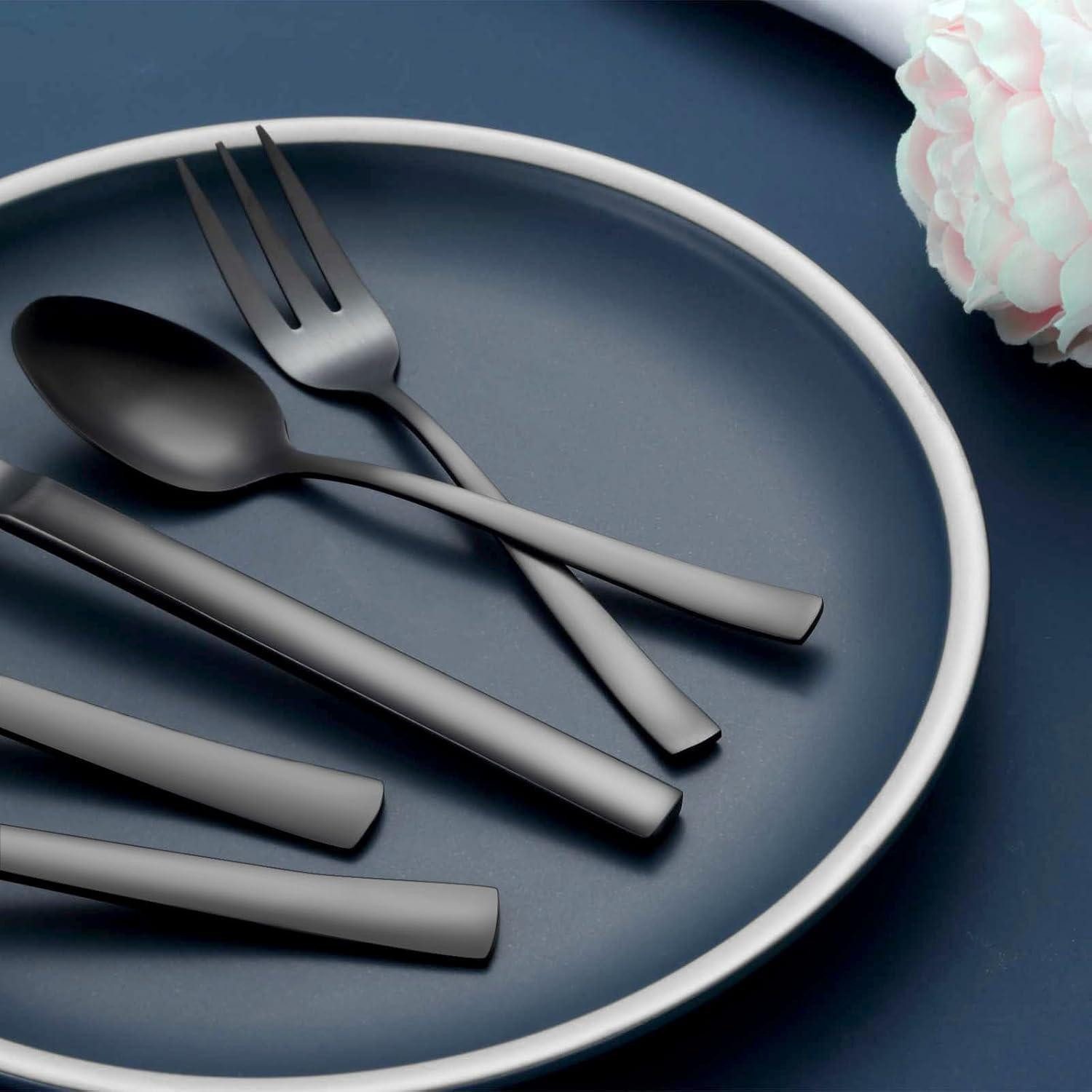LuxusKollektion Besteck-Set Besteck 12 Edelstahl Gabel Löffel Messer 60 Teilig Schwarz 60 teilig – Bild 4 von 5
