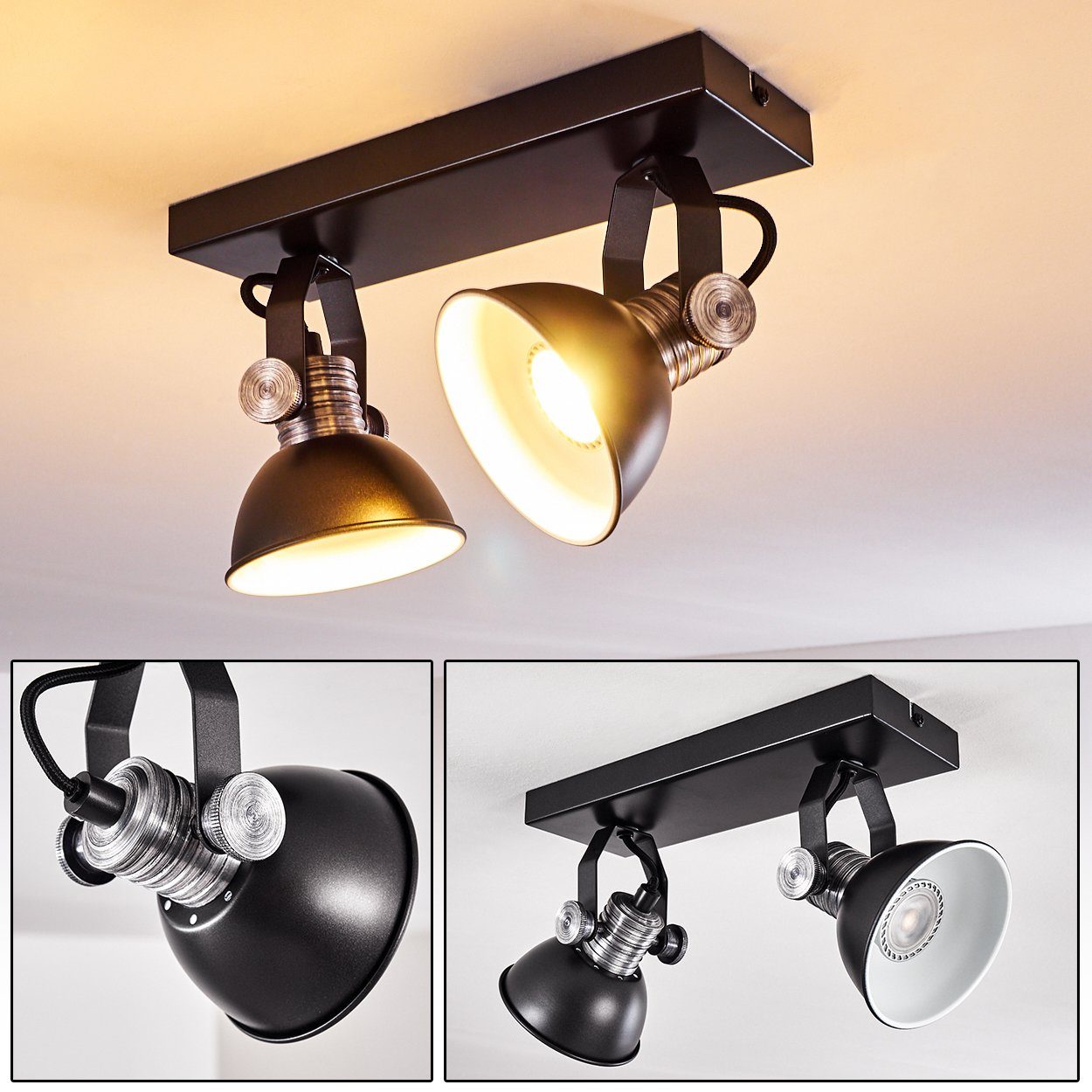 hofstein Deckenleuchte »Varsi« dimmbare Deckenlampe aus Metall in  Schwarz/Weiß, ohne Leuchtmittel, 2200 Kelvin, Lampenschirm  dreh-/schwenkbar, 2xGU10, Spot im Retro-Design