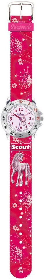 Scout Quarzuhr Achtion Girls, 280378007, Lernuhr, Einhorn-Blumenmotiv, ideal  auch als Geschenk, Ausgefallene Armbanduhr für Mädchen