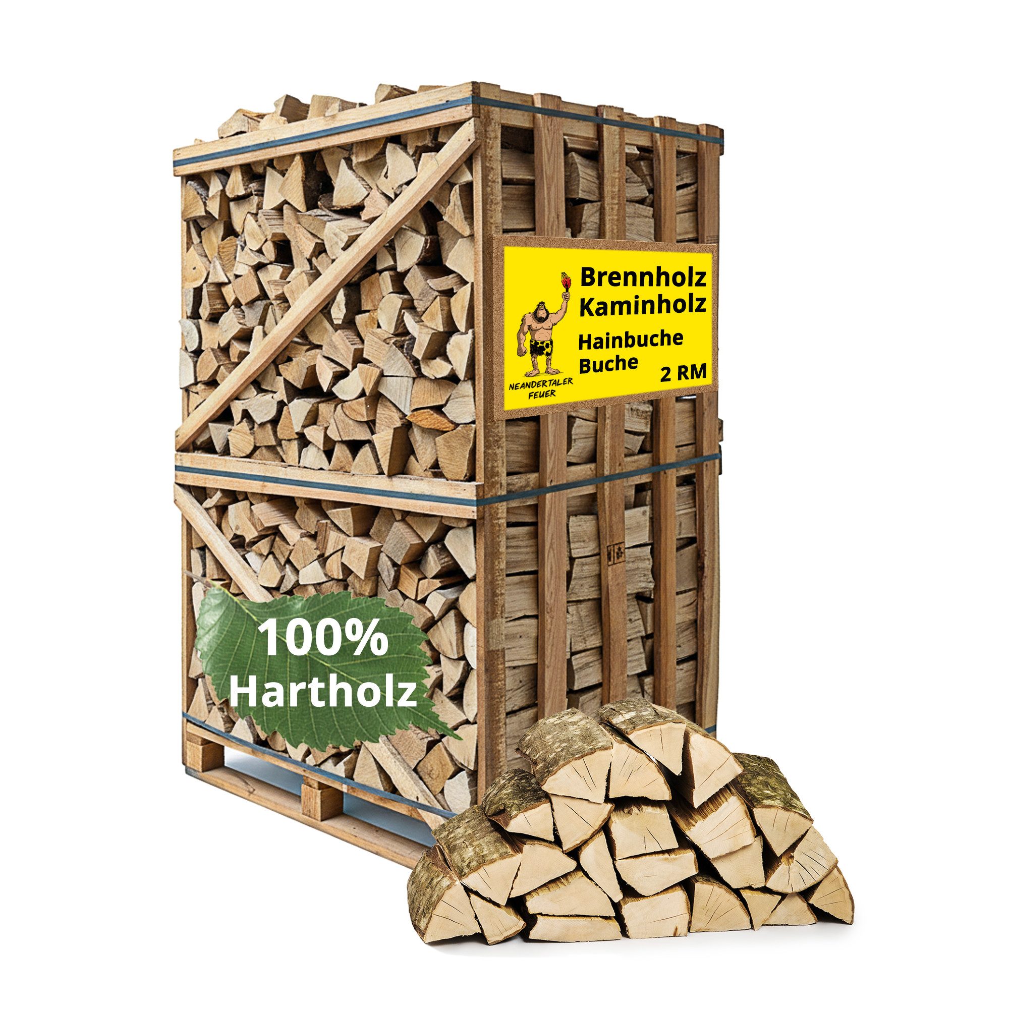 Neandertaler Feuer Kaminholz Brennholz Hartholz Raummeter Box Palette Holz RM Feuerholz Räucherholz, 1000 kg
