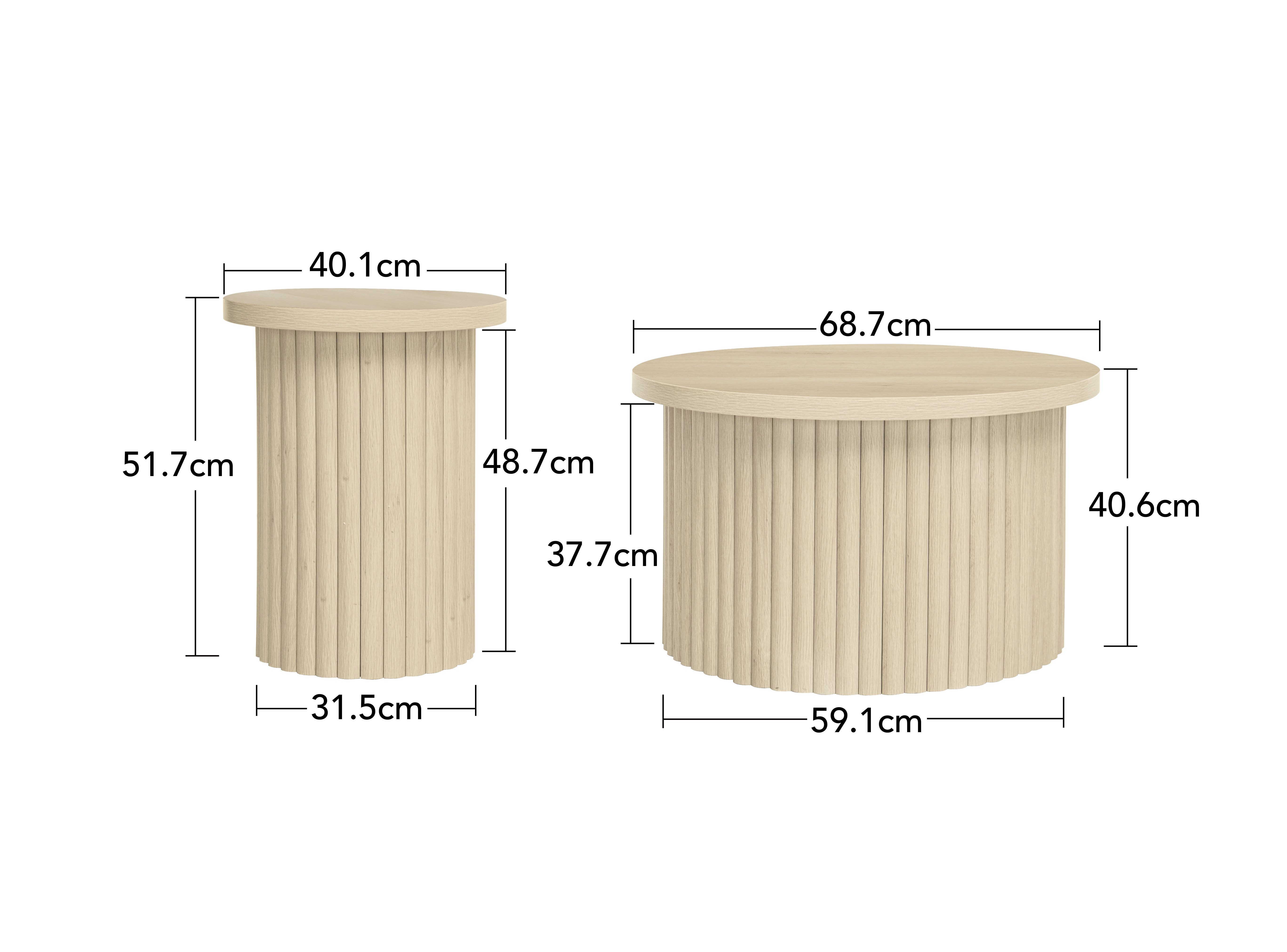 Celya Couchtisch Wohnzimmertisch, Rundes Couchtisch-Set im 2er-Pack (ideal für Wohnzimmer, Schlafzimmer, Arbeitszimmer oder Büro), mit natürlicher Holzoptik und wellenförmiger Struktur