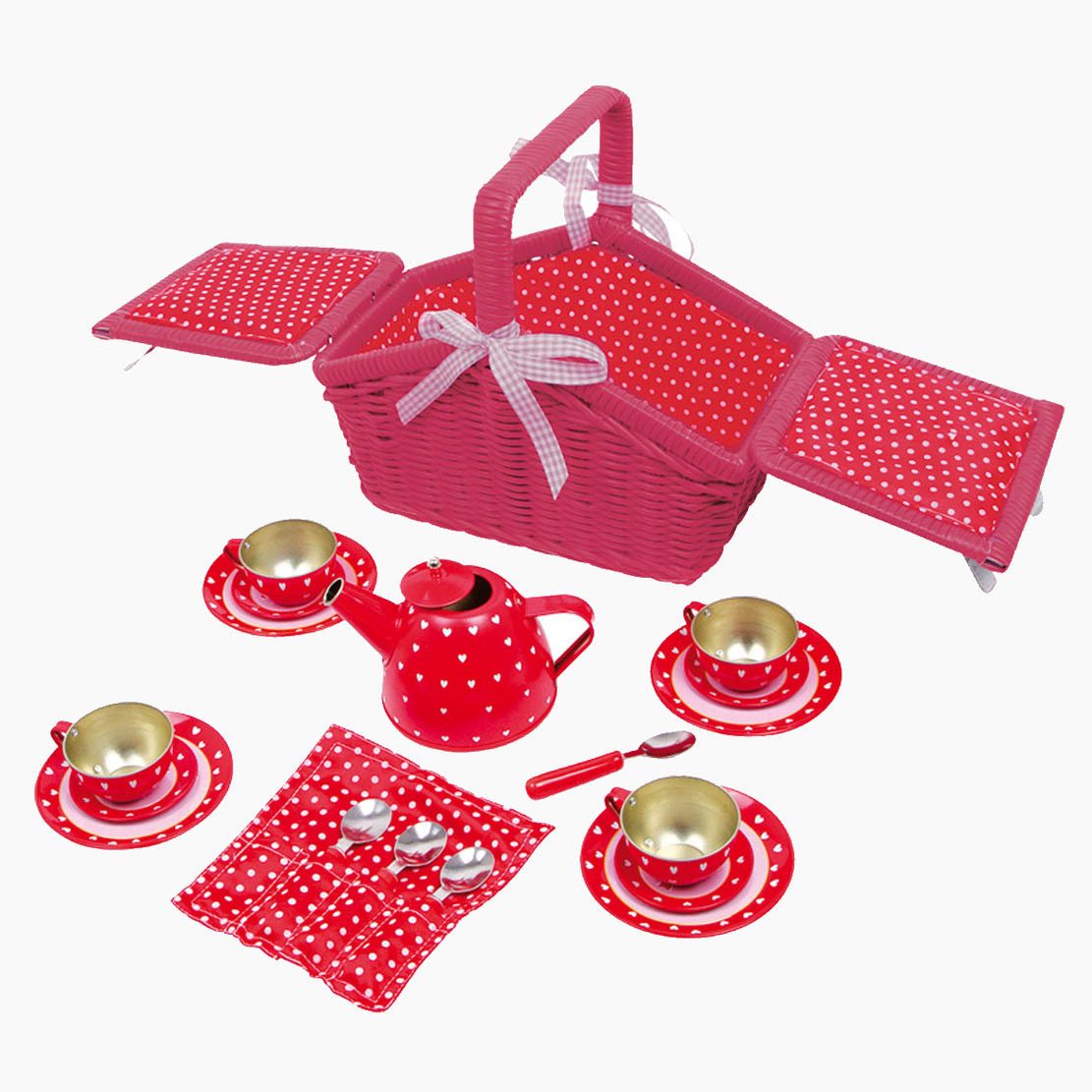 Spielgeschirr Picknickkorb Punkte & Herzen