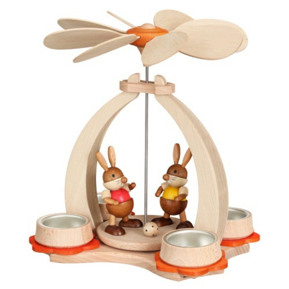 Zeidler Holzkunst Osterhase Zeidler Osterpyramide mit 2 Hasenkindern, Handarbeit aus dem Erzgebirge