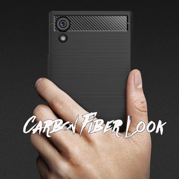 Nalia Smartphone-Hülle Sony Xperia XA1 Ultra, Carbon Look Silikon Hülle / Matt Schwarz / Rutschfest / Karbon Optik