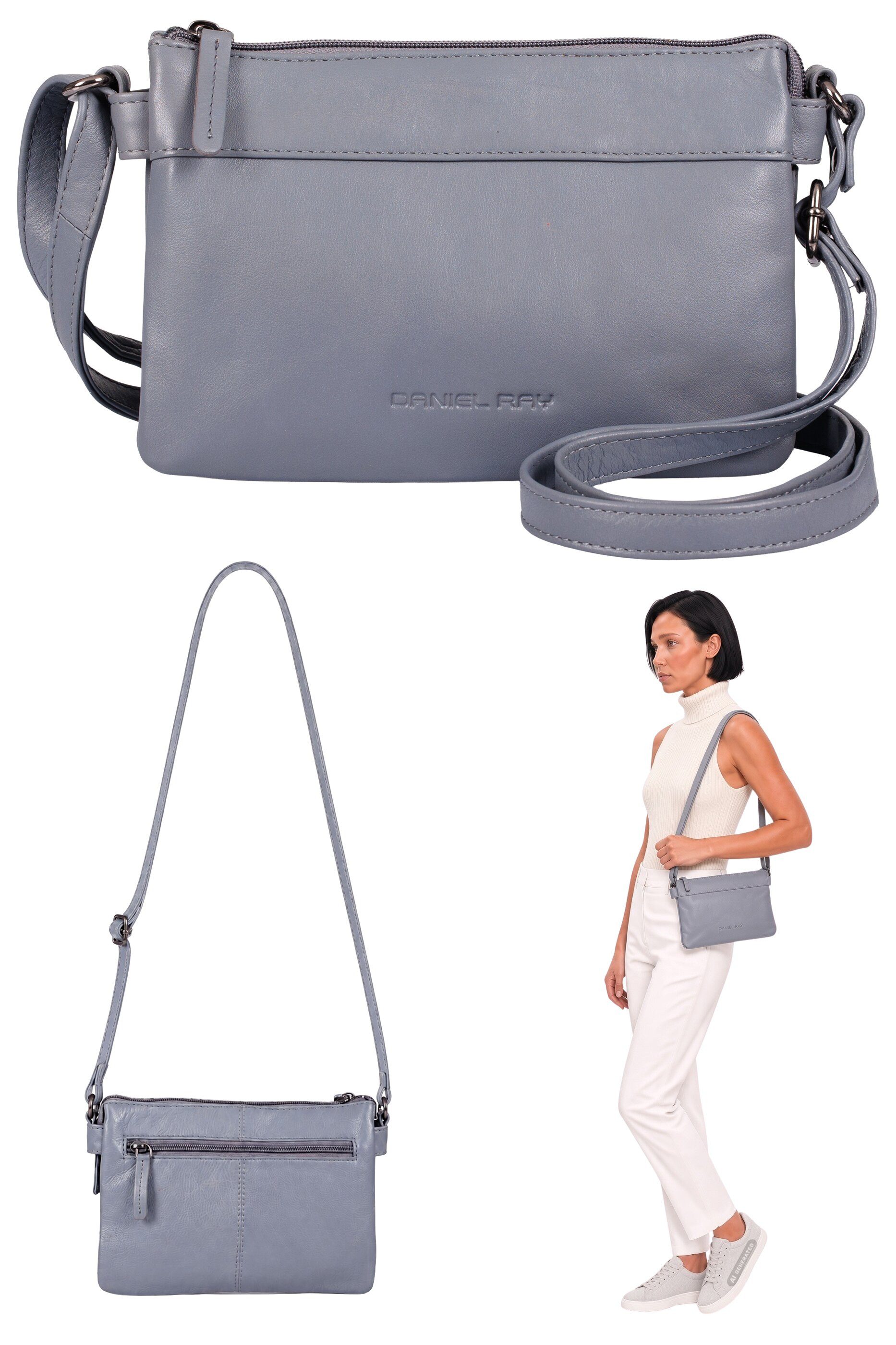 Daniel Ray Handtasche Leder Tasche klein Umhängetasche Schultertasche Echtleder, Ledertasche Damentasche Crossbody mini Tasche Portpirie 1617 + Etui