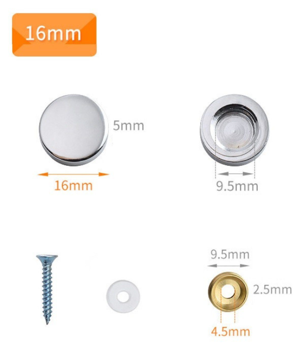 BAYLI Regal 20er Set Spiegel Schrauben mit Kappen, 16mm Zierschrauben mit Abdeckk – Bild 4 von 5