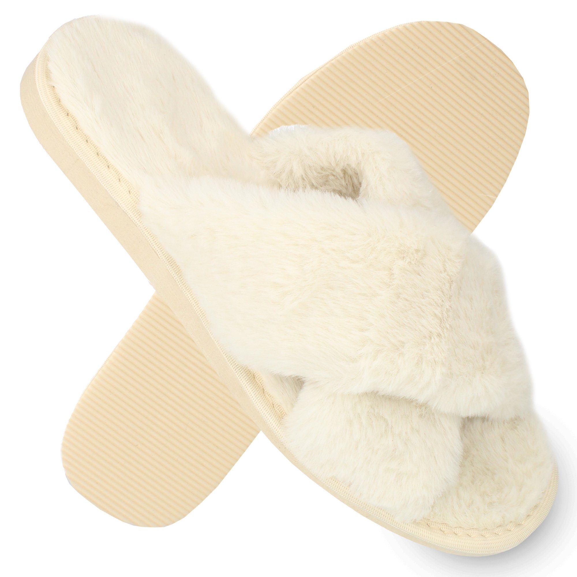 filsko Kitzbühel Damen Plüsch Hausschuhe Plüsch, Überkreuz-Design, flauschig