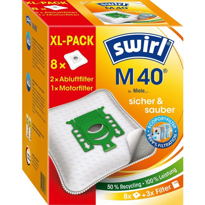 Swirl Staubsaugerbeutel Swirl® M 40 EcoPor® XL Vorteilspack passend für Miele Hoover 11 St. für Miele und Hoover
