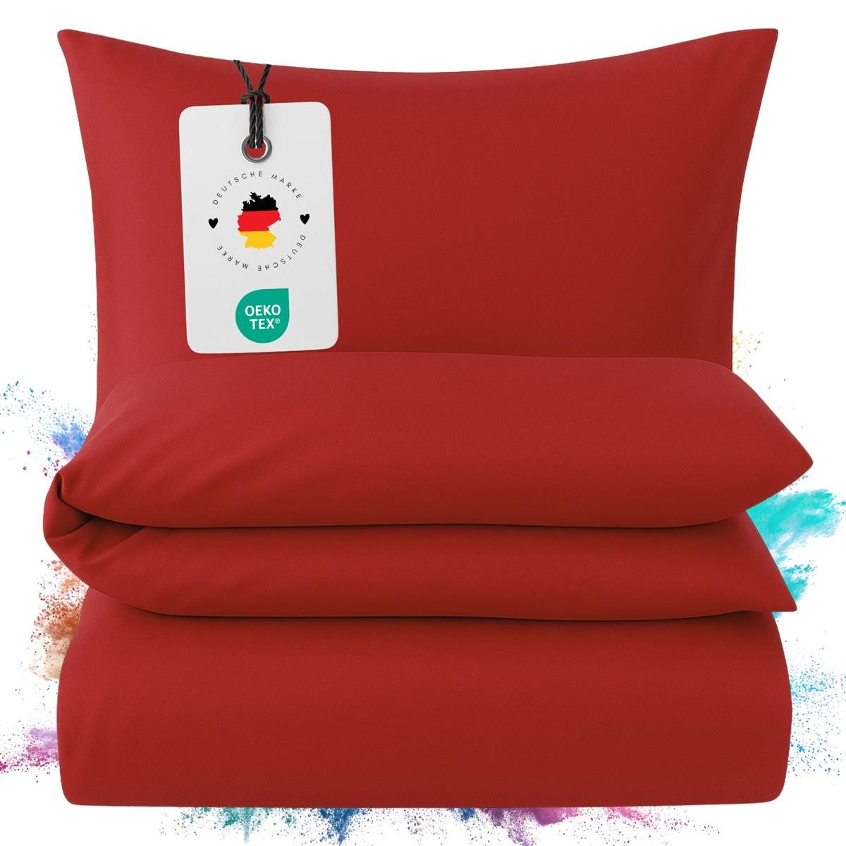 Carpe Sonno Bettwäsche Mako Satin 135 x 200 & 155 x 220 - Baumwolle Reißverschluss Einfarbig, Mako-Satin, 2 teilig, OEKO-TEX Premium Bettbezug 135x200 2 teilig - Rot Uni