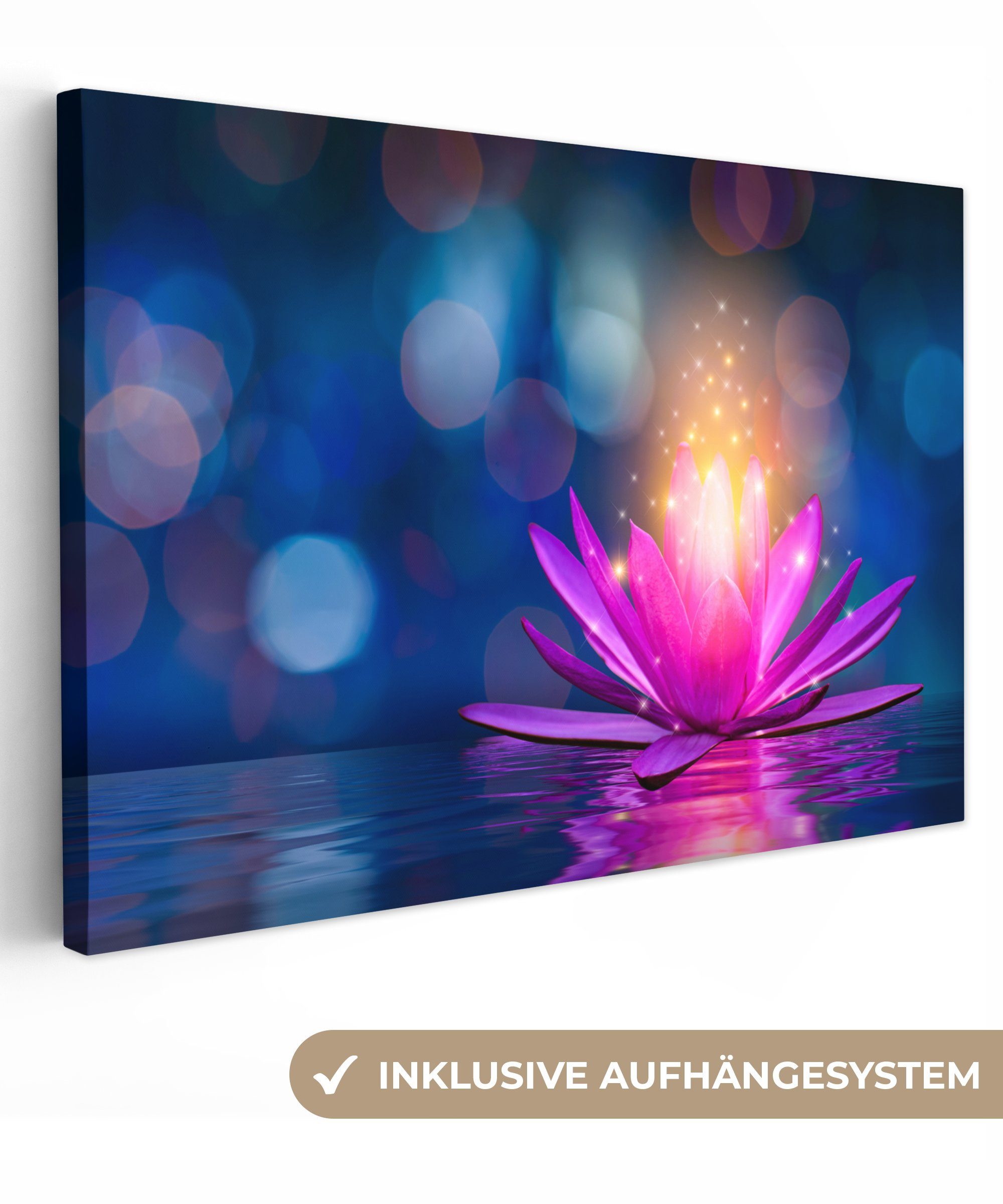 Blumen Lotus - Aufhängefertig, - 30x20 Leinwandbild Leinwandbilder, Wanddeko, St), Wandbild (1 cm OneMillionCanvasses® Wasser,