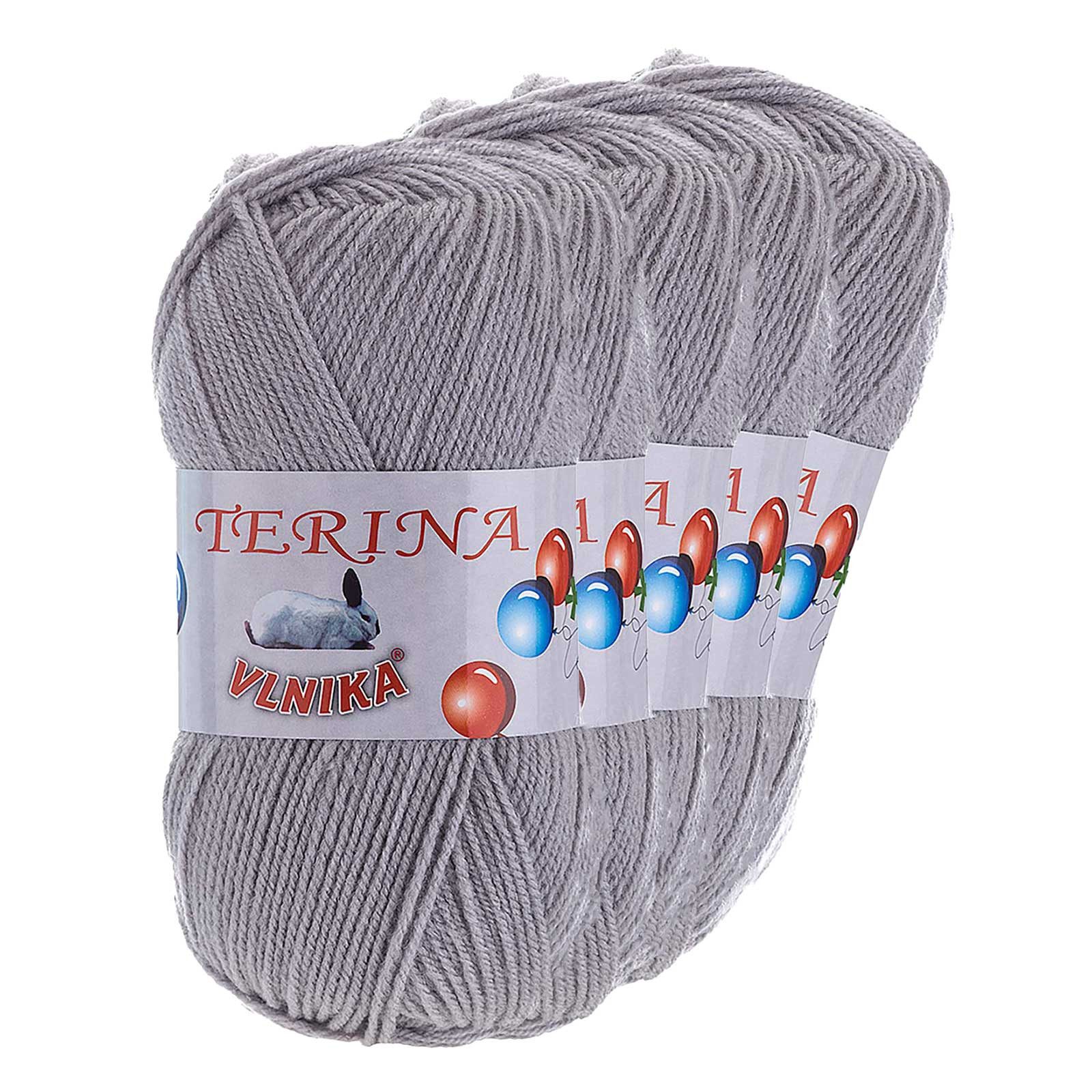 Kartopu 5 x 100g Terina Acrylgarn Klassikgarn Strickgarn Häkeln Schulgarn Häkelwolle, 300 m (Sparpaket mit 5 Knäulen, 5-St), mausgrau