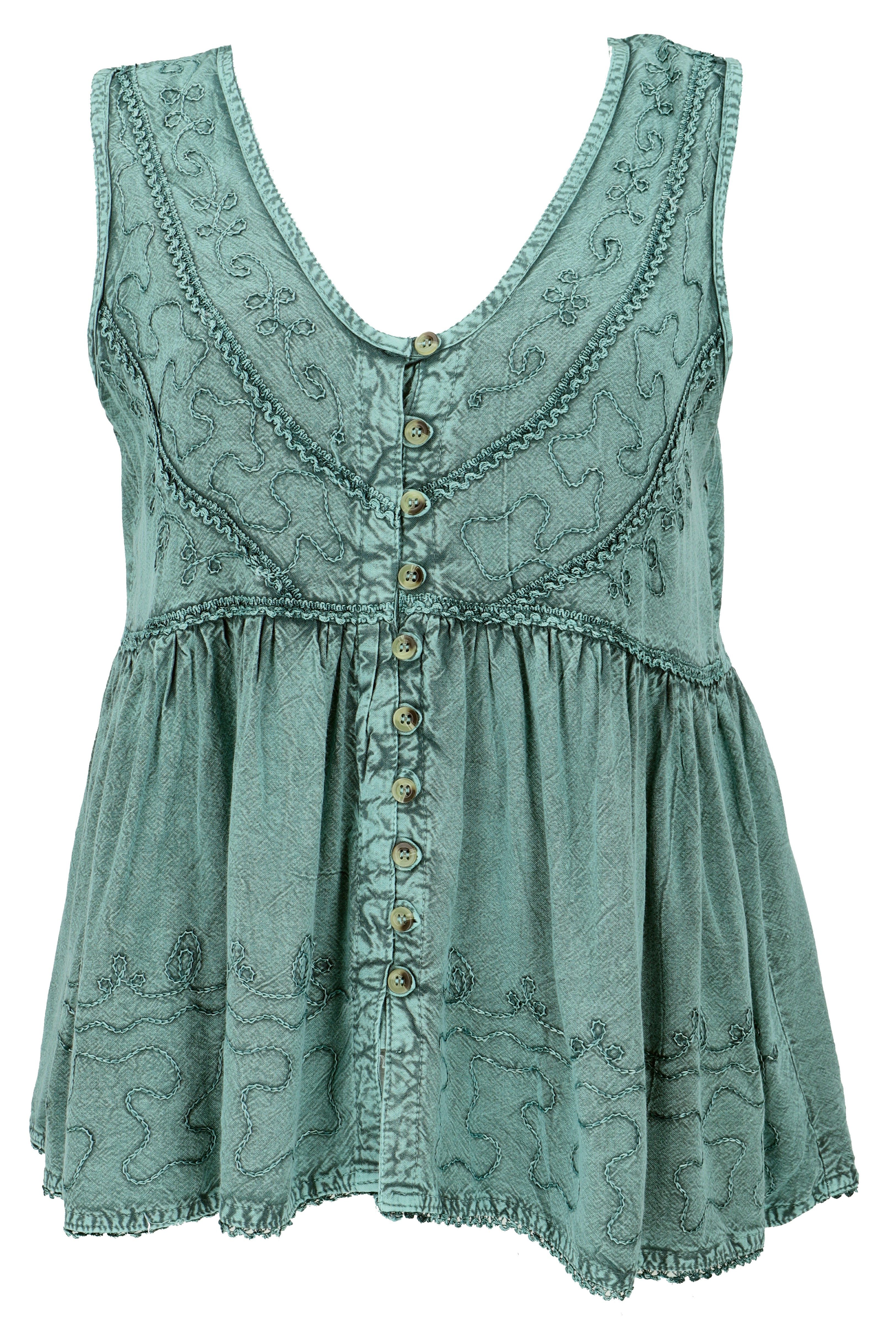 Guru-Shop T-Shirt Top Boho chic, besticktes Top - türkis Festival, Ethno Style, alternative Bekleidung
