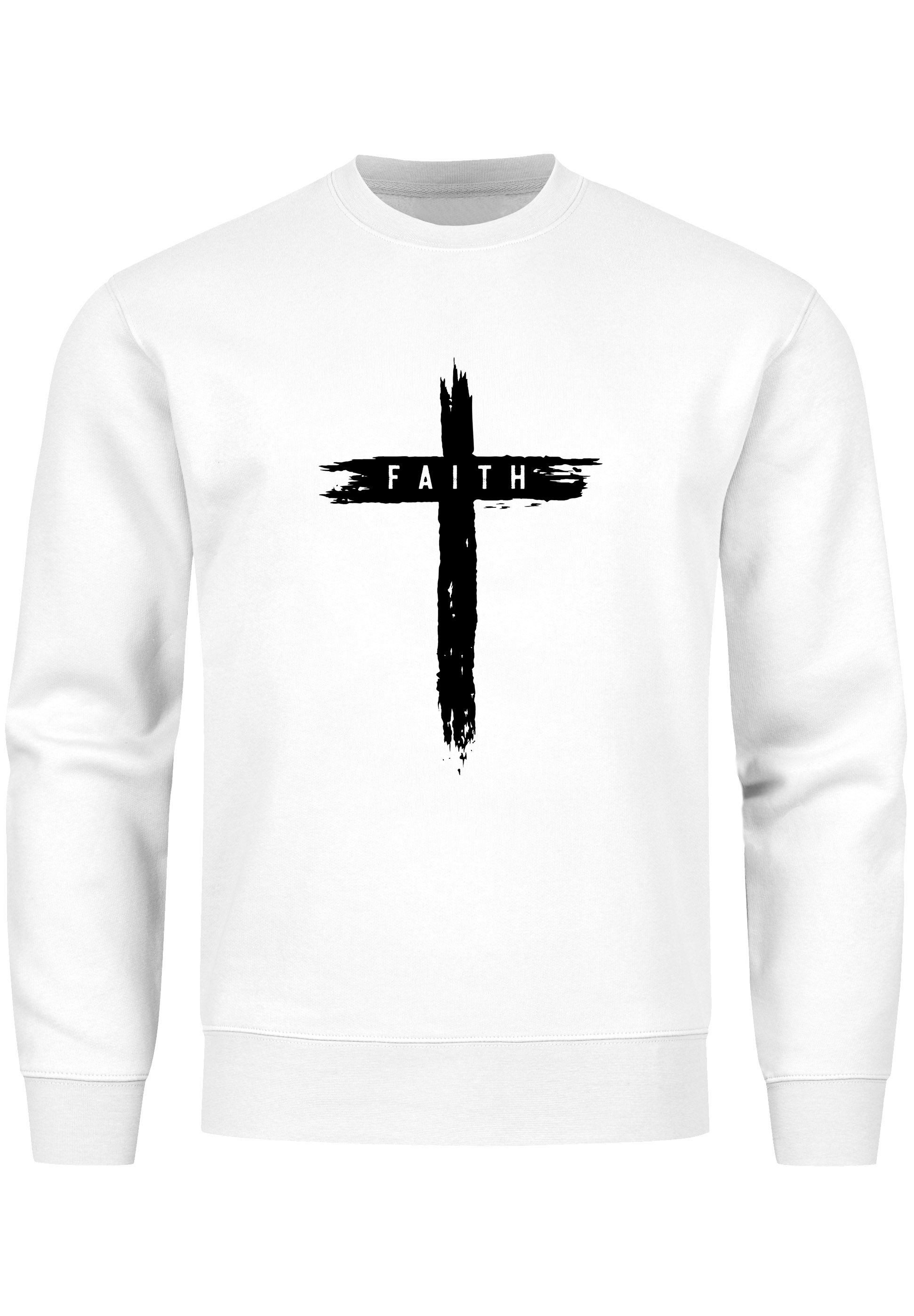 Neverless Sweatshirt Sweatshirt Herren Aufdruck Kreuz Cross Faith Glaube Trend-Motiv