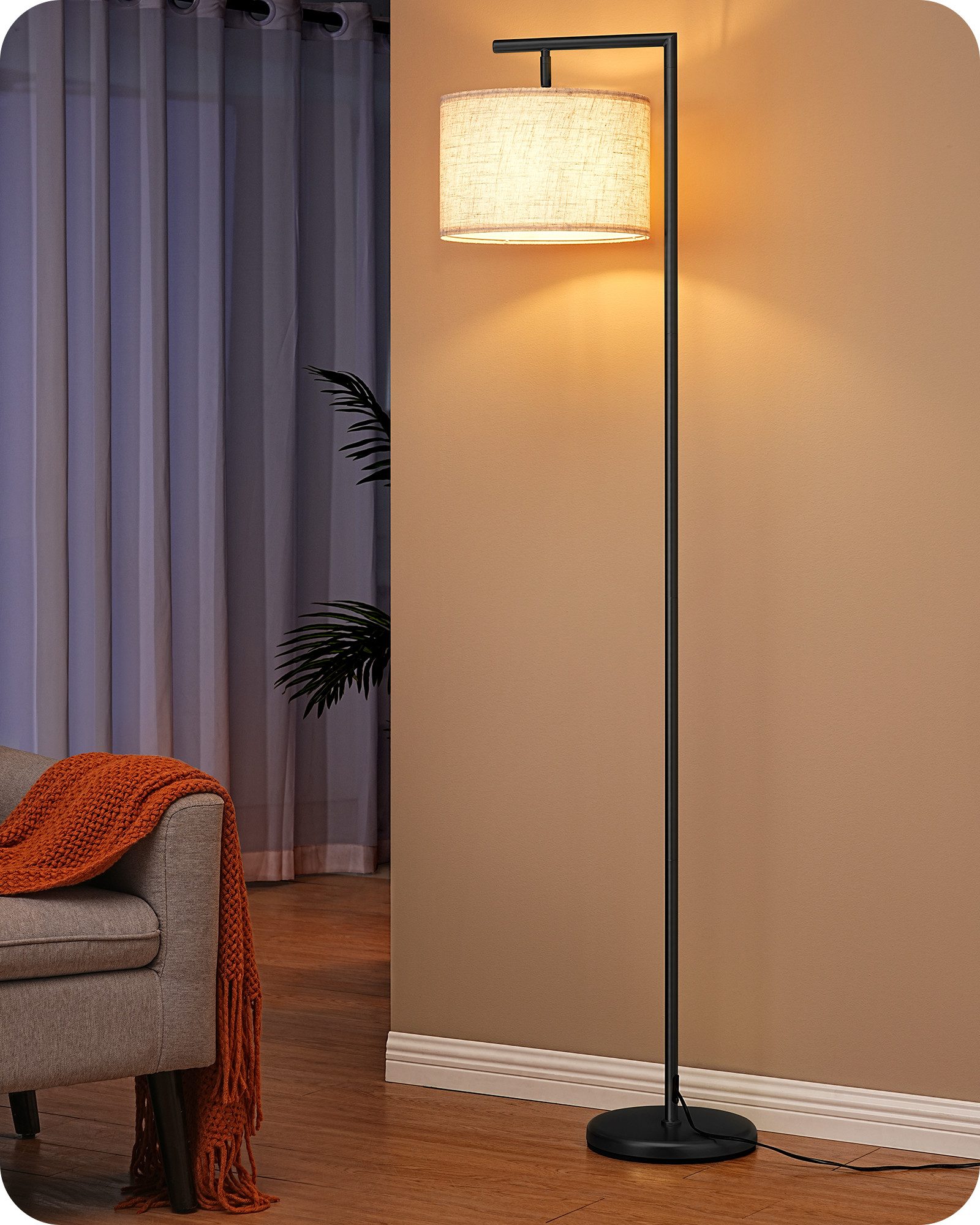 EDISHINE Stehlampe Wohnzimmer 160cm, Lampenschirm verstellbar, LED wechselb günstig online kaufen