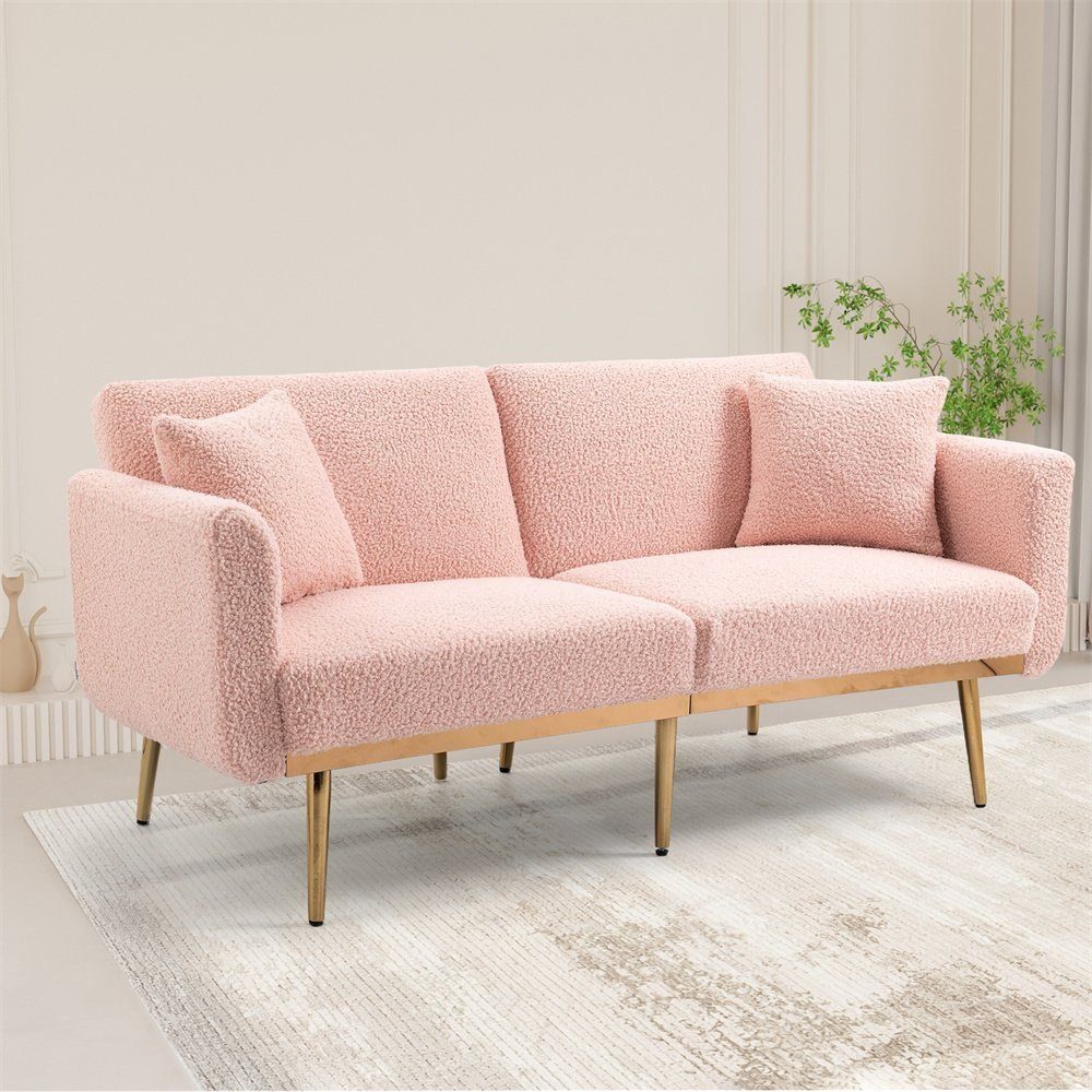 DOTMALL Schlafsofa Samt-Lounge-Sofa,umwandelbares Klappbett mit Metallfüßen Rosa