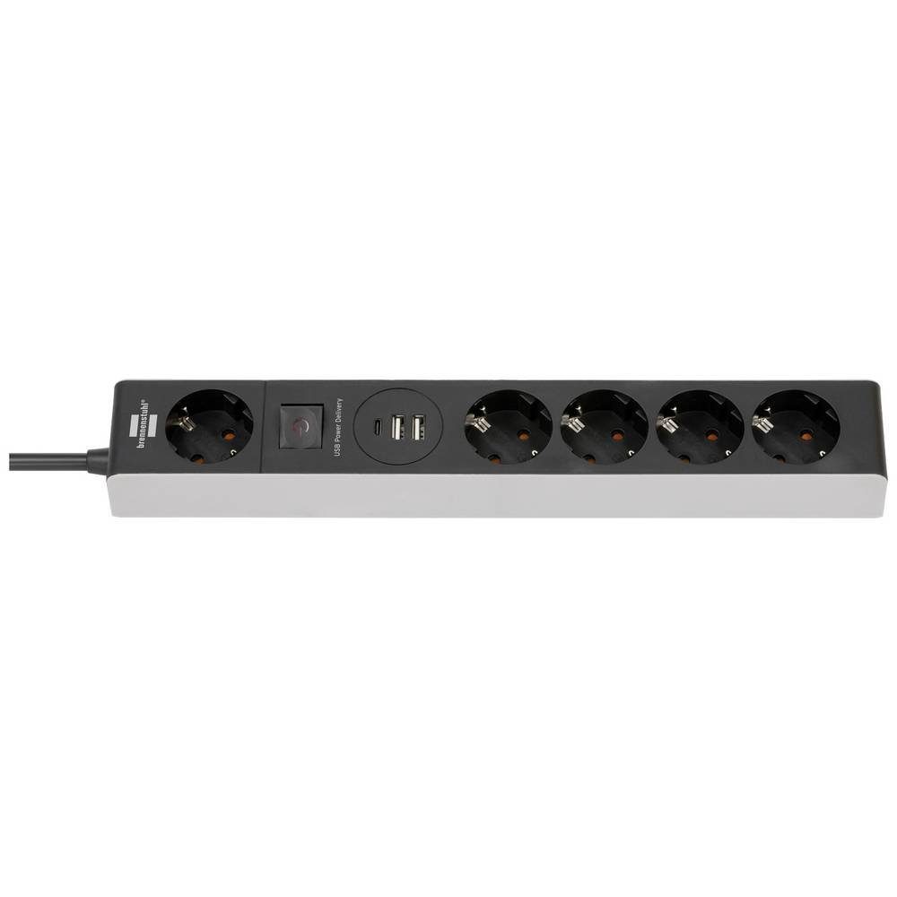 Brennenstuhl Steckdosenleiste 5-fach mit Power Delivery Typ-C und 2 USB-A Steckdosenleiste, mit Schalter, mit USB
