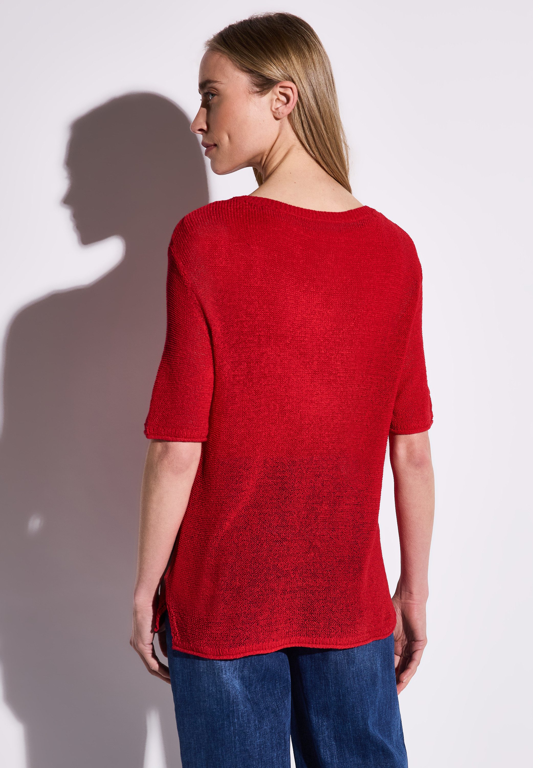 STREET ONE Strickpullover mit seitlichen Schlitzen, halbarm günstig online kaufen