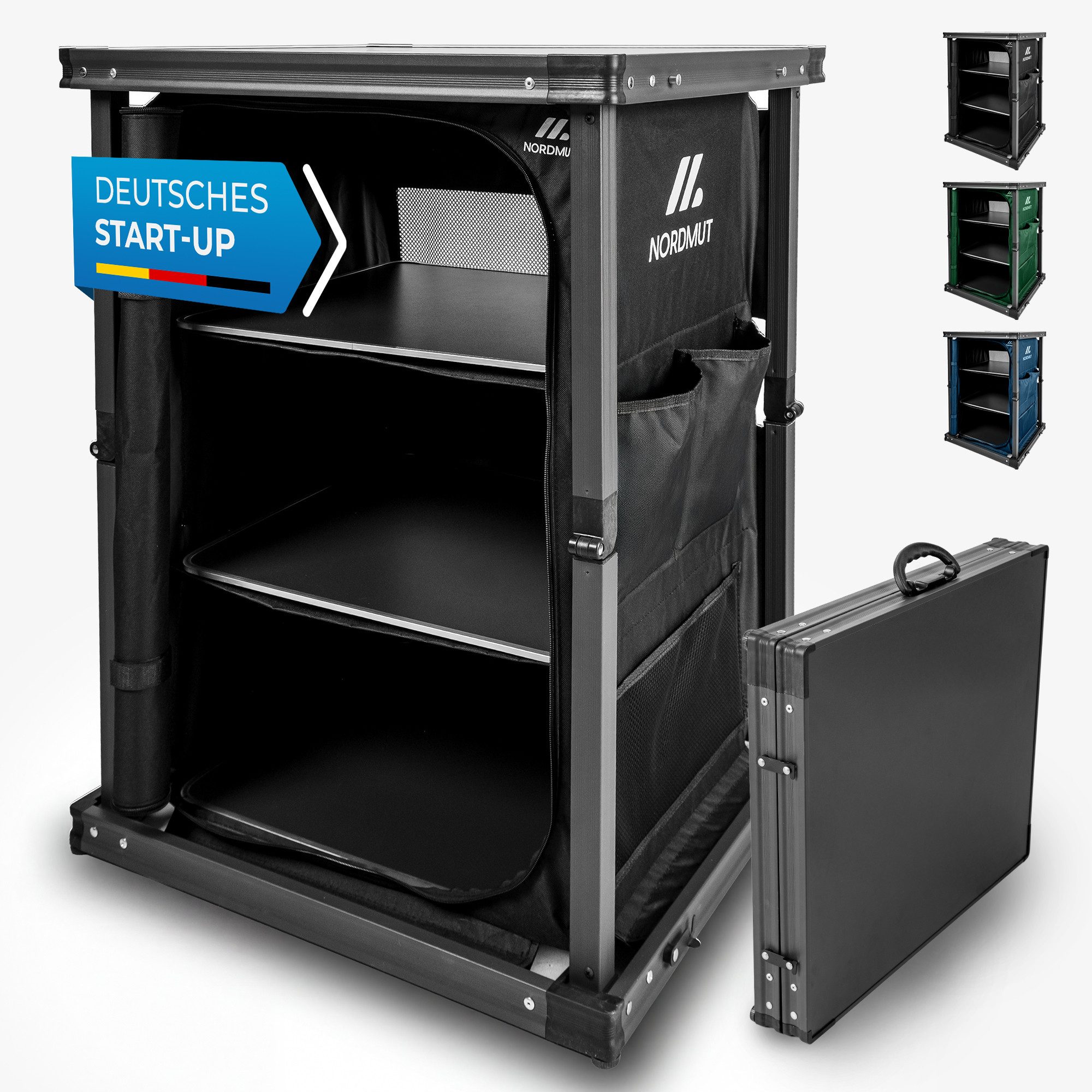 Nordmut Campingschrank Campingküche faltbar 60x51x80 cm Outdoor Schrank (mobiler Camping Organizer 1-St. mit Türen & Fächern, Stahlrahmen, Tragetasche, wetterfest) klappbar, mit Türen, mehrere Fächer, Tragetasche