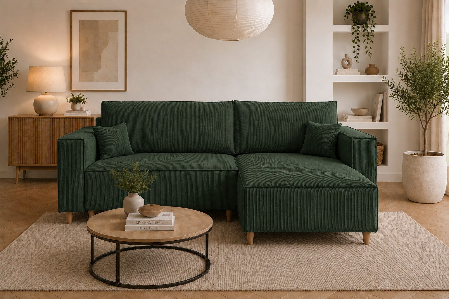 MARPUR Ecksofa RIO aus Cordstoff mit Schlaffunktion und Bettkasten, L-Form Couch, Universal Ottomane, in 7 trendigen Farben wählbar