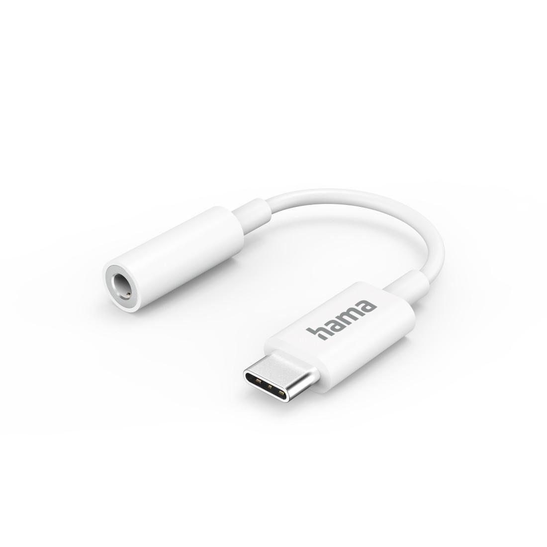Hama Aux-Adapter USB-C – 3,5-mm-Klinke-Buchse, Weiß Audio-Adapter USB-C zu 3 ,5-mm-Klinke
