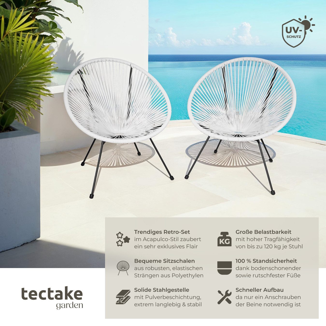 tectake Gartenstuhl 2er Set Gartenstuhl (Set, günstig online kaufen