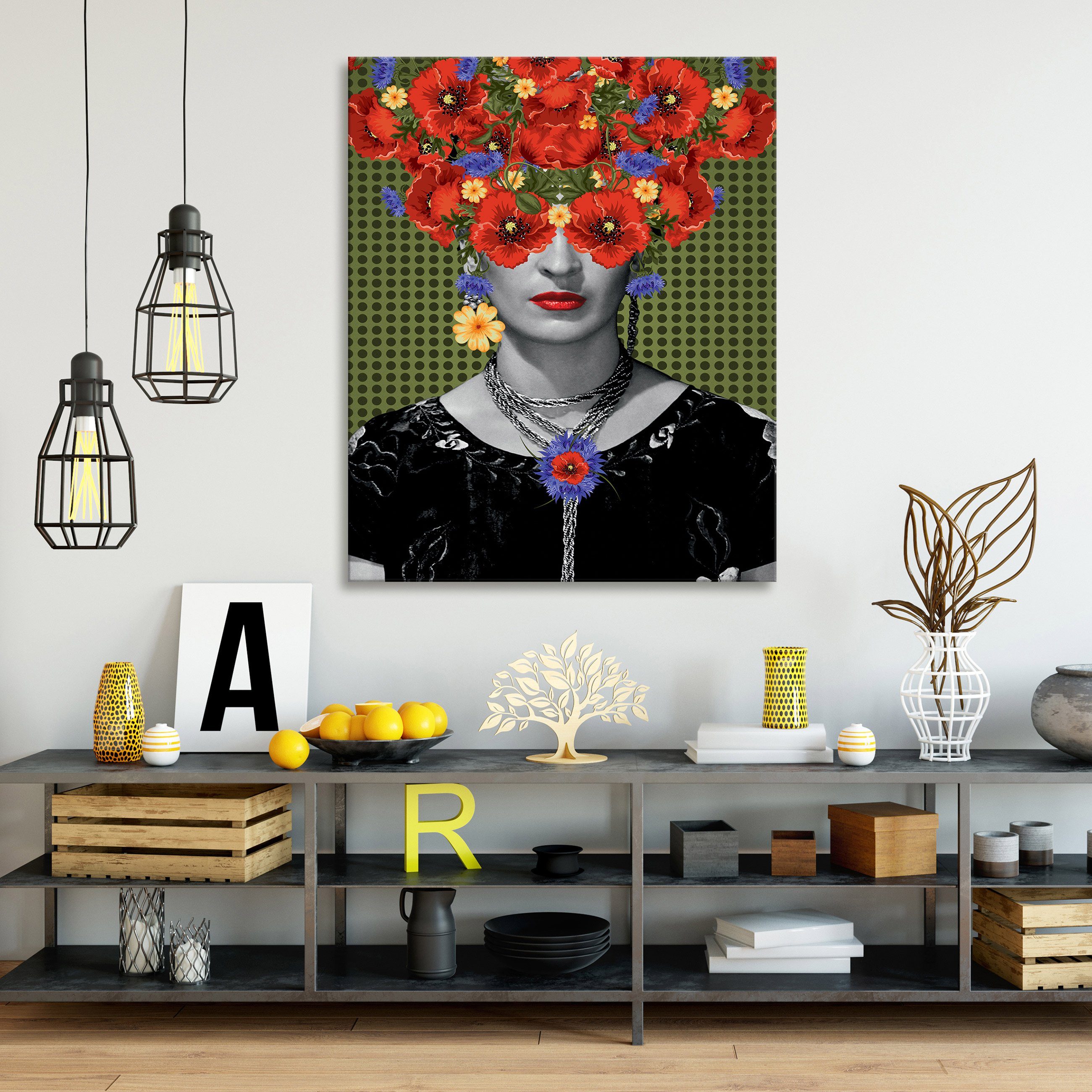 Wallarena Leinwandbild Frida Kahlo Blumen Wandbilder Wandbild Groß Wohnzimmer für Aufhängefertig Leinwandbilder Canvas Modern Bild Kunstdruck Leinwand Auf Moderne (Einteilig), Schlafzimmer, XXL Bilder Kunst