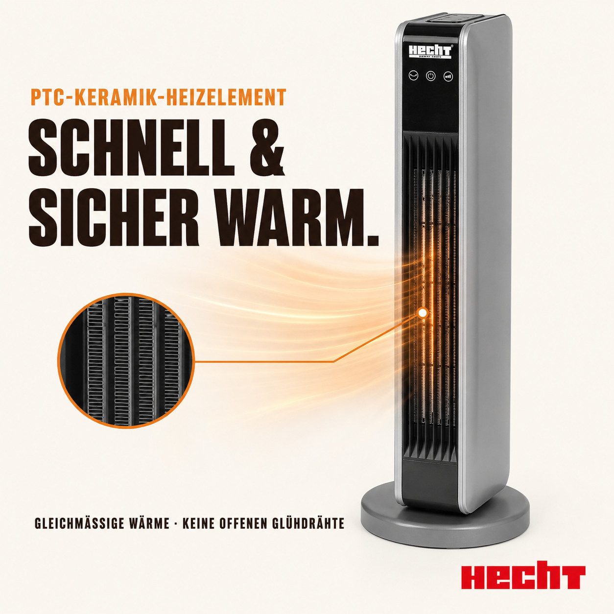 Hecht Heizlüfter 2in1 Ventilator Keramik energiesparend, leise, 2200 W, 10 bis 49 °C, Fernbedienung, Timer – Bild 4 von 5