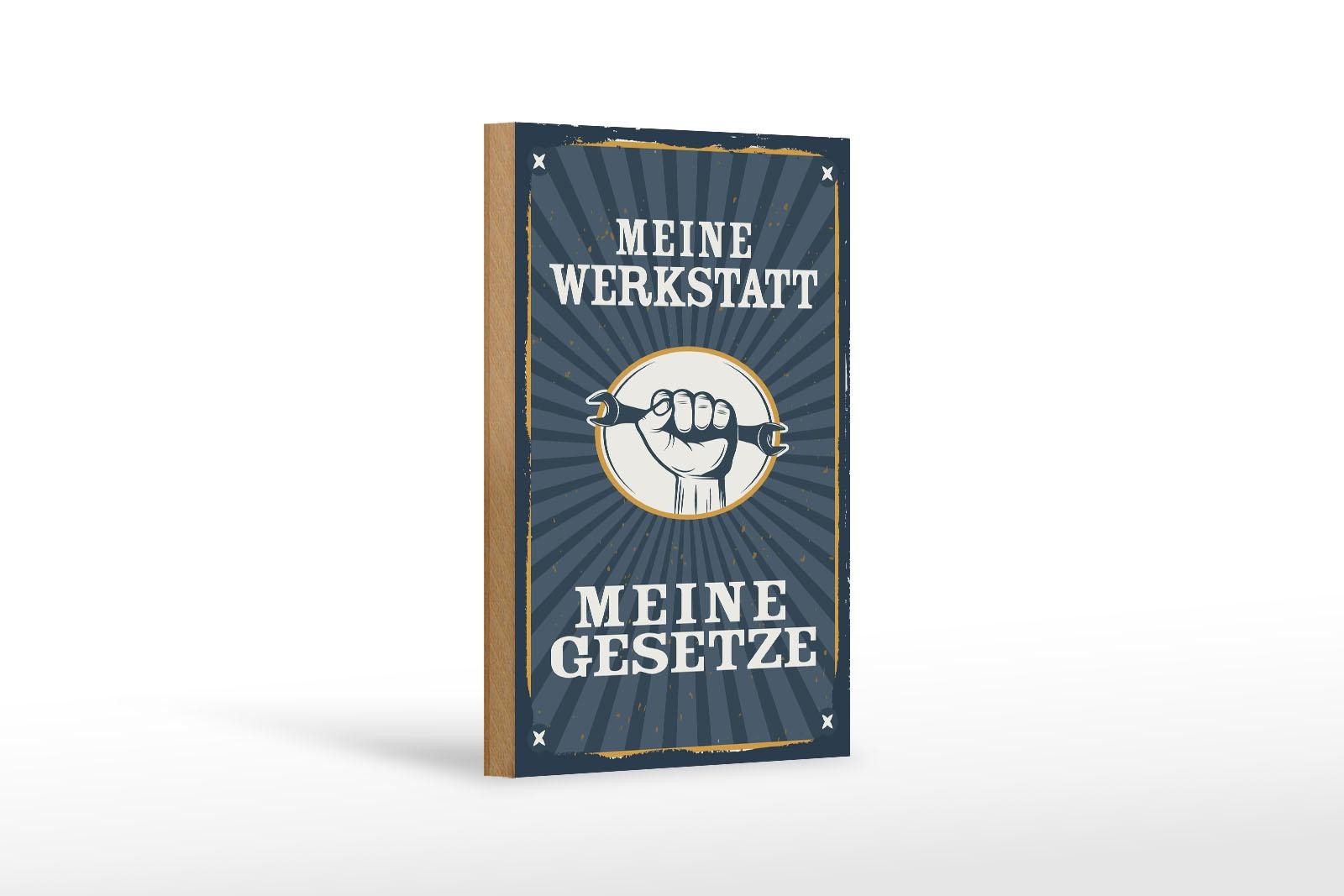 Femer GmbH Holzbild Spruch 12x18cm Retro meine Werkstatt meine Gesetze, (1 St), Glatte Holzfaserplatte (MDF), vorn beschichtet