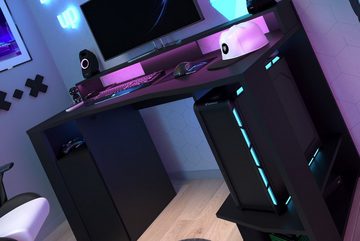 Parisot Schreibtisch Gaming (Gaming Computertisch, mit TV-Podest), inklusive LED Beleuchtung