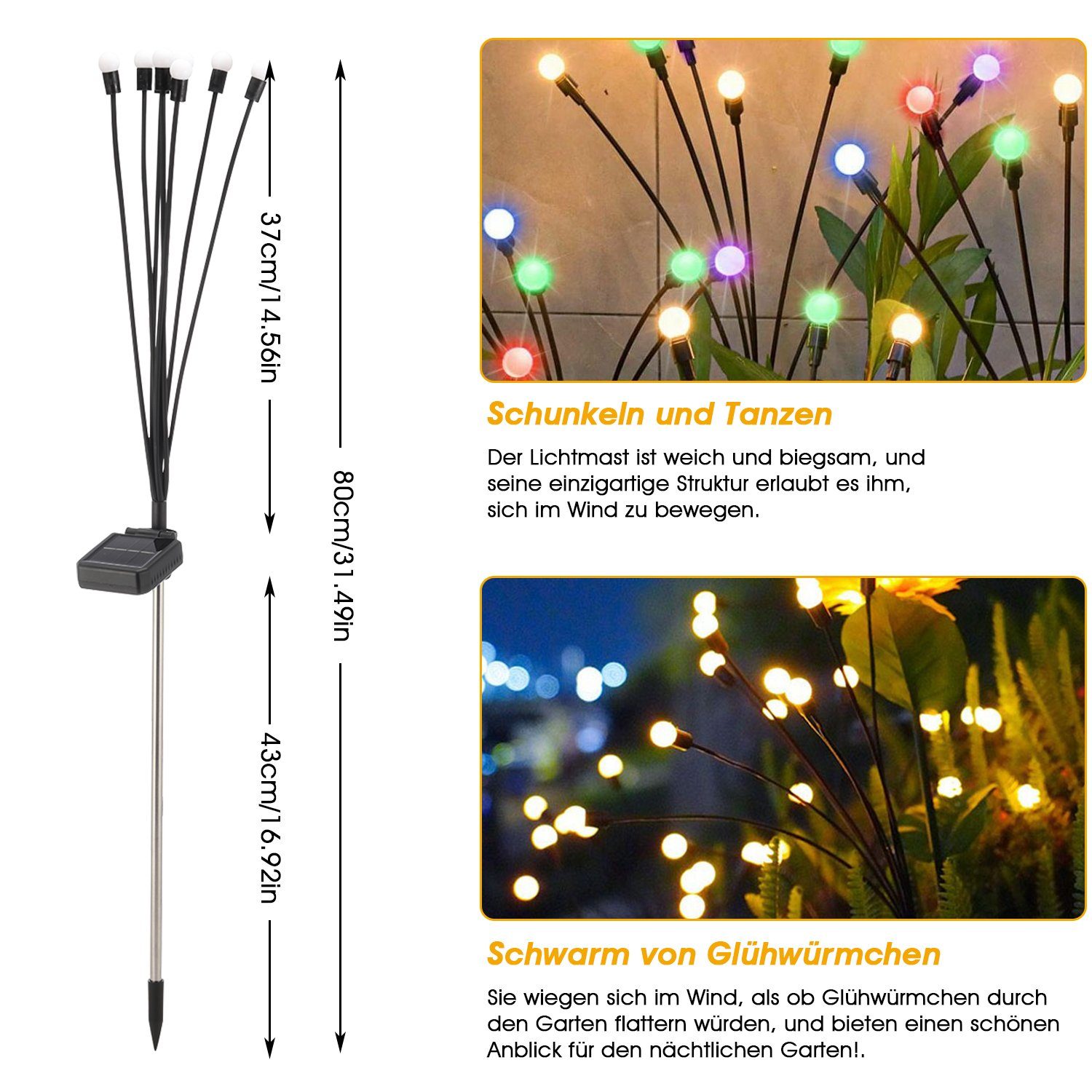 LETGOSPT LED Solarleuchte 1/2/4er -Pack Solarlampen für Außen Garten, Glühwürmchen Leuchte, LED fest integriert, Warmweiß, 8 LED Glühwürmchen Solarleuchten für Garten,IP65 Wasserdicht