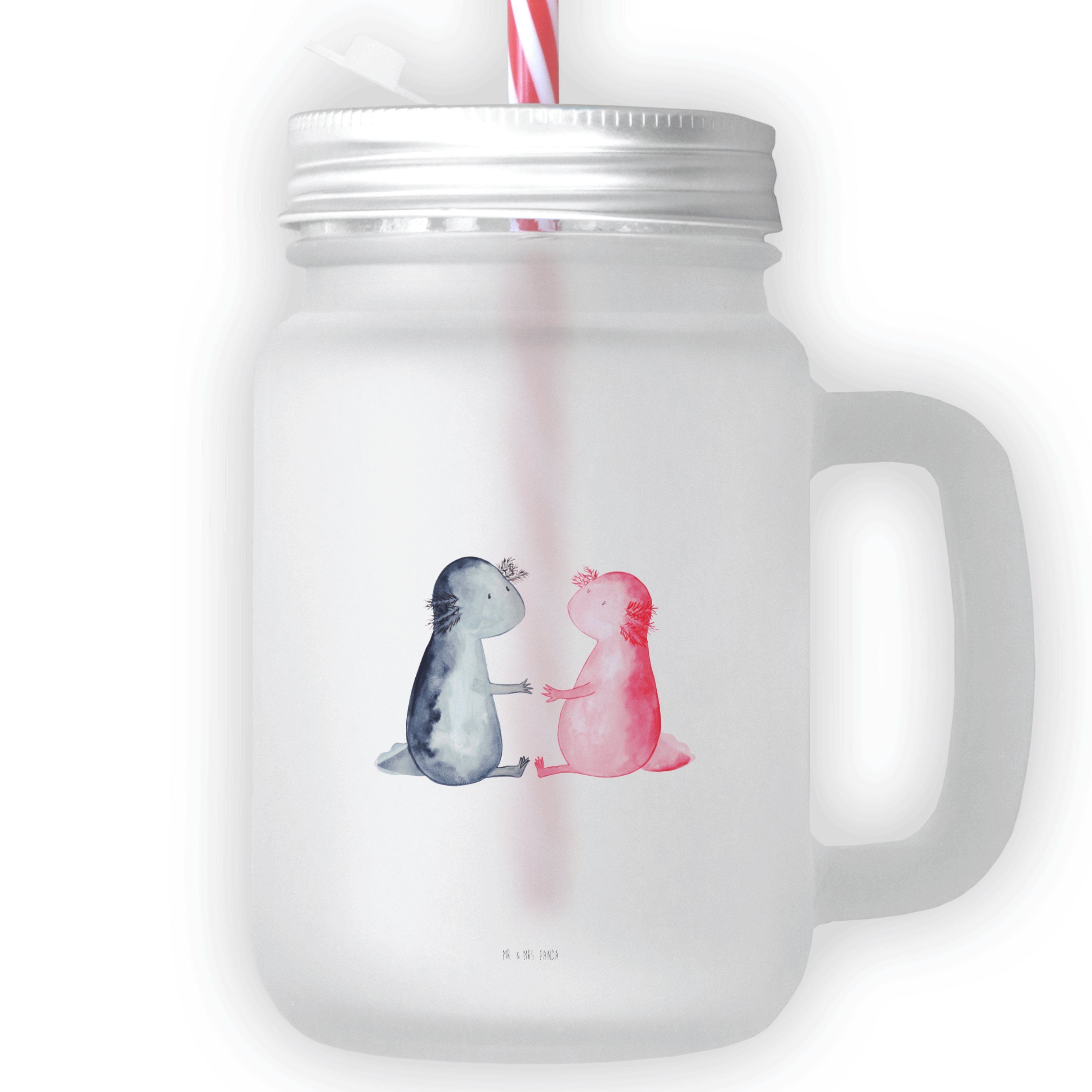 Mr. & Mrs. Panda Glas Liebe - Glas, Transparent Sch, Premium Glas - Satiniertes Geschenk, Axolotl Freund
