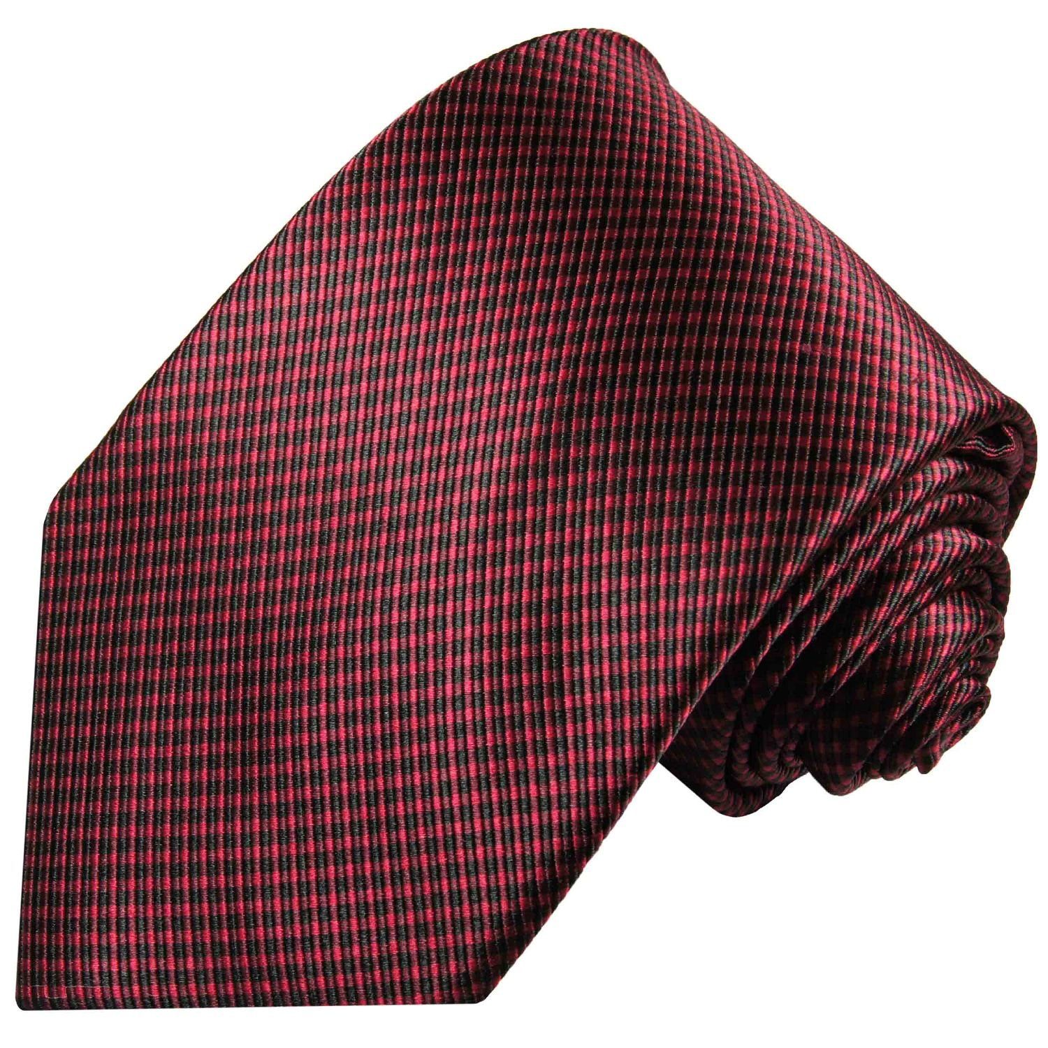 Paul Malone Krawatte Designer Seidenkrawatte Herren Schlips modern kariert 100% Seide Breit (8cm), Extra lang (165cm), rot schwarz 450 | Breite Krawatten