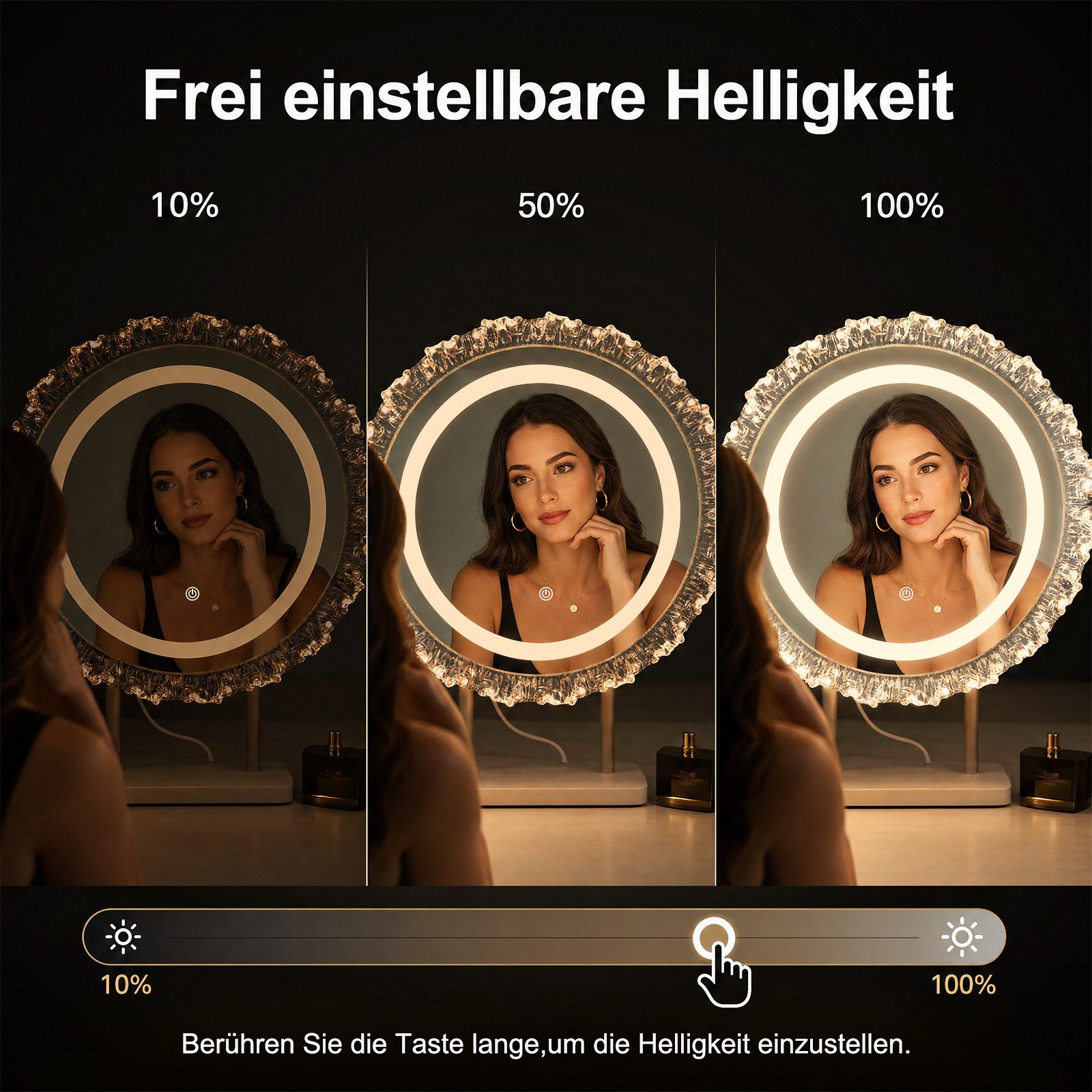 Nettlife Schminkspiegel LED Rund 30/40cm Hollywood Spiegel Beleuchtung 3-Farben-Licht, Verstellbarer USB-Kosmetikspiegel für den Schminktisch