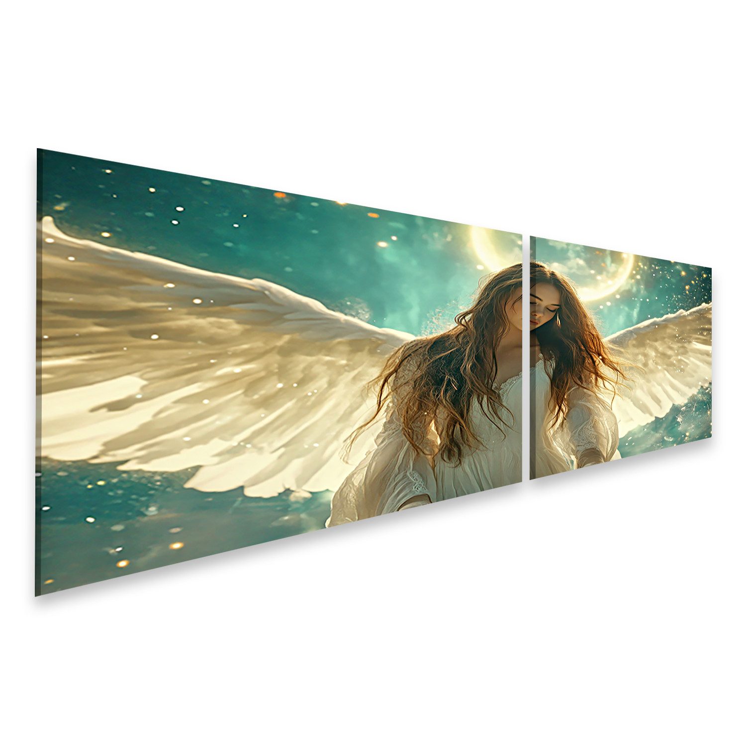 islandburner Leinwandbild Engel mit leuchtenden Flügeln und Sternenhimmel Wandbild