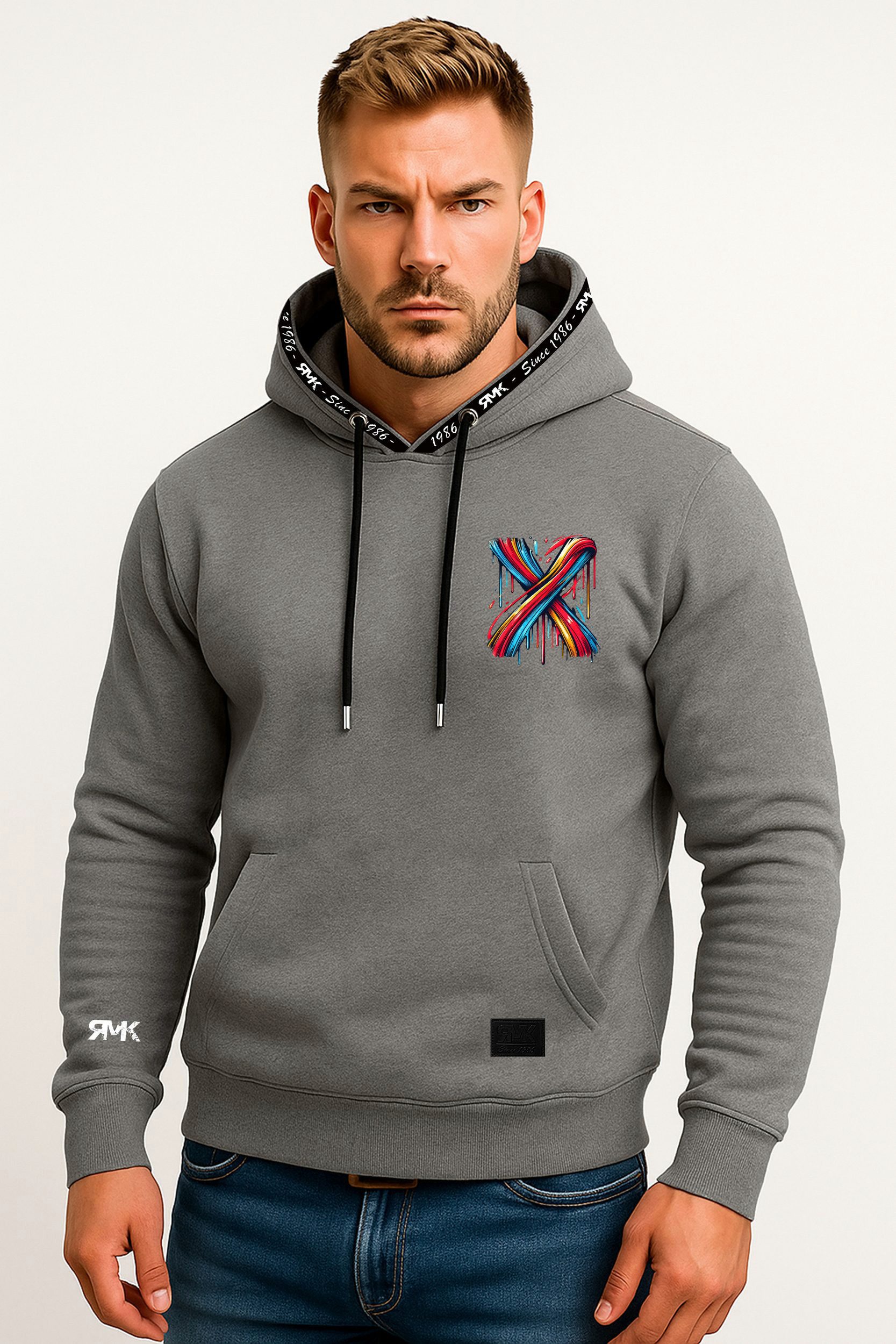 RMK Hoodie Herren Kapuzenpullover Pullover mit Kapuze Basic Longsleeve X