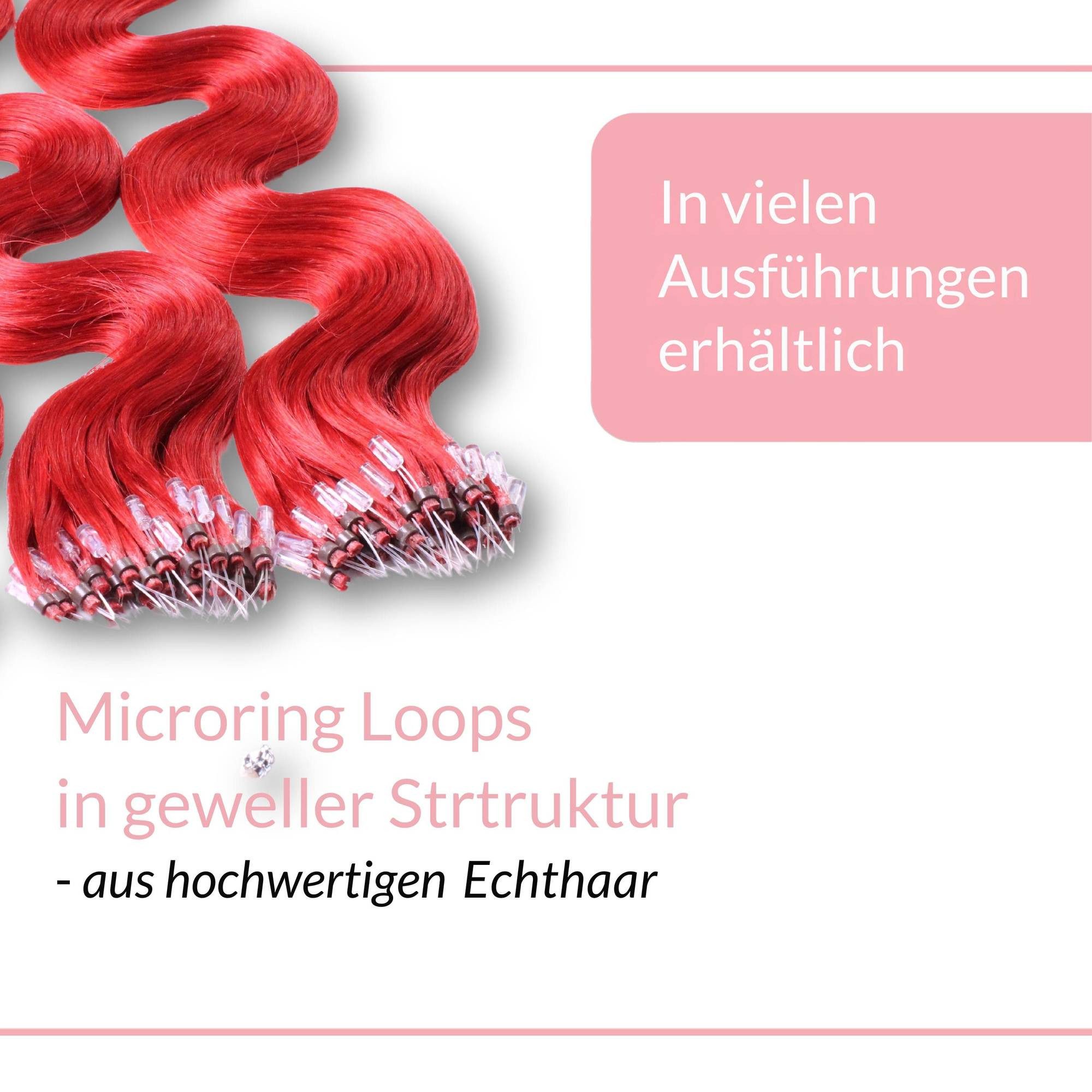 hair2heart Echthaar-Extension Microring Loops - gewellt #0/44 Rot-Intensiv 0.5g 40cm