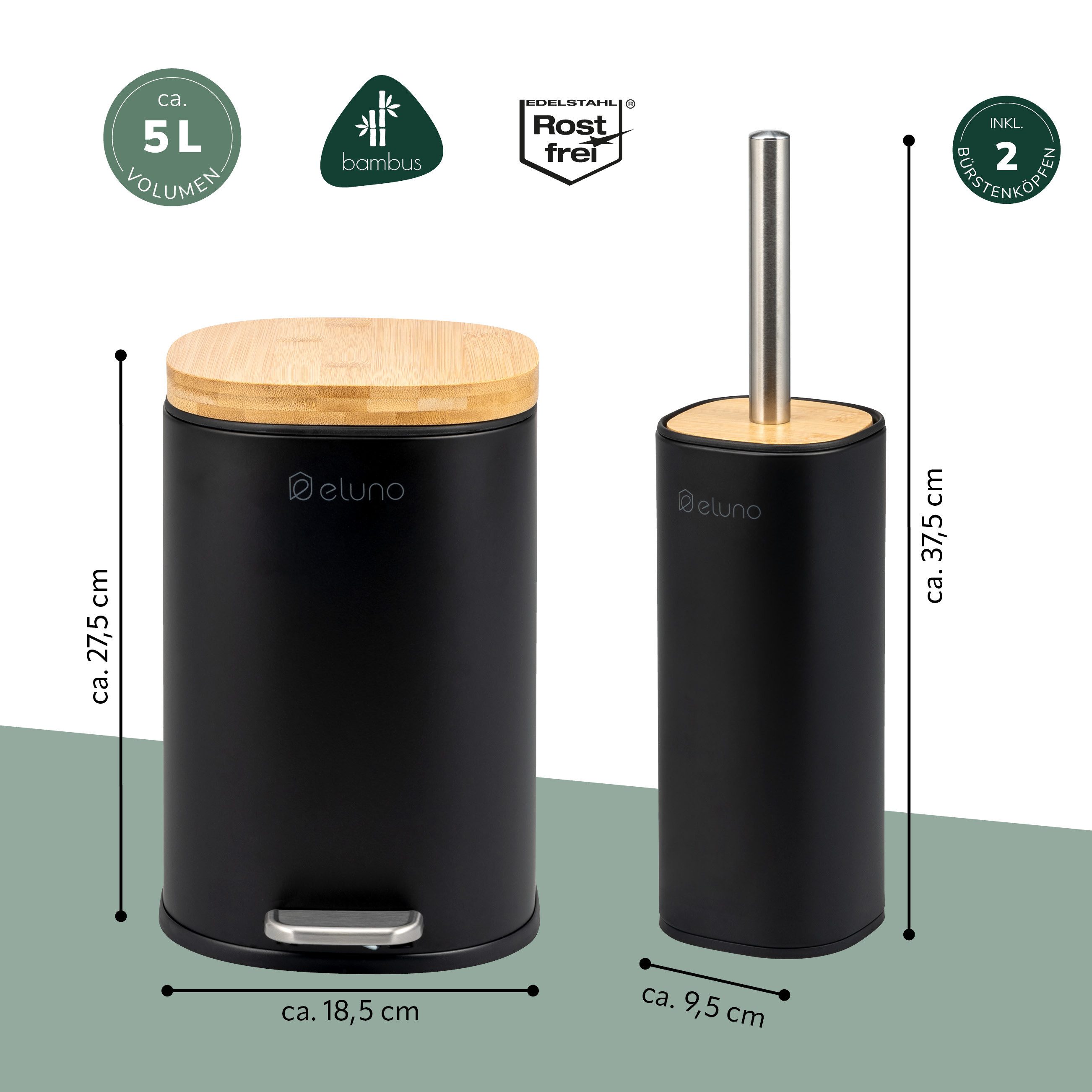 eluno Badaccessoire-Set Badezimmerset aus Metall und Bambus, 2 tlg.