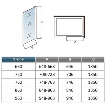 duschspa Duschwand 185cm ESG Seitenwand Nano Glas Glaswand Duschtrennwand, Einscheibensicherheitsglas, Sicherheitsglas, (Set), Glas, Nano Glas