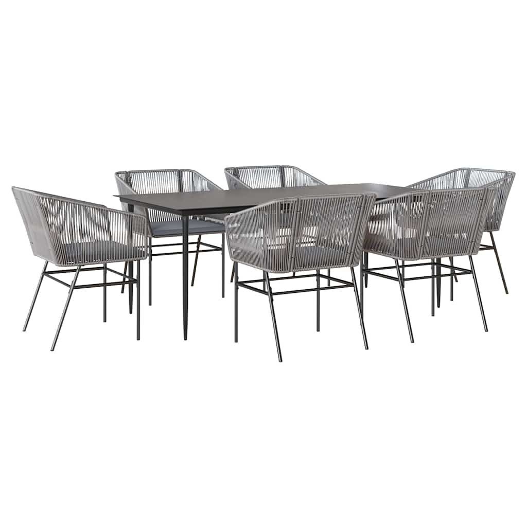 vidaXL Garten-Essgruppe 7-tlg. Garten-Essgruppe mit Kissen Grau Poly Rattan Glas, (6-tlg)