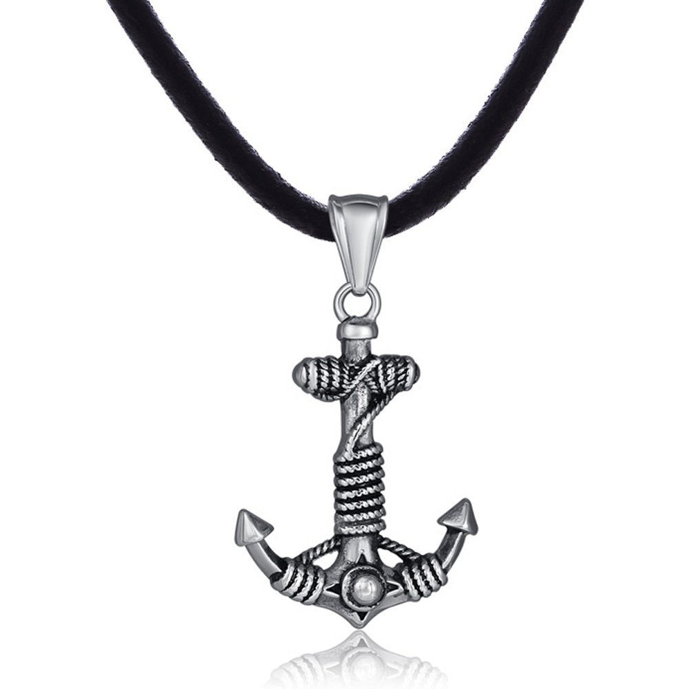 DonDon Kette mit Anhänger Lederkette Halskette 50 cm (1-tlg), Herren-Halskette mit Lederband, maskuline Anhänger, im Samtbeutel Anker maritim | Ketten mit Anhänger