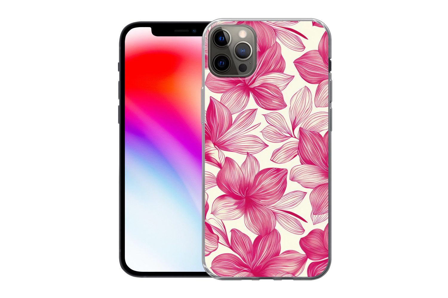 MuchoWow Handyhülle für Apple iPhone 13 Pro Max Blumen - Muster - Rosa - Weiß, Smartphone-Bumper, Print, Handy Schutzhülle Dünn
