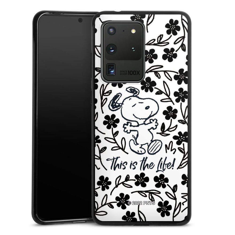 DeinDesign Handyhülle Peanuts Blumen Snoopy Snoopy Black and White This Is The Life, Samsung Galaxy S20 Ultra Silikon Hülle Bumper Case Handy Schutzhülle