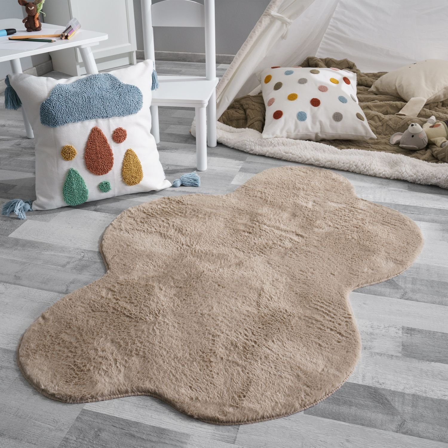 Teppich Wohnzimmer Teppich Unifarben Flauschig Modern Kunstfell Kurzflor, TT Home, Wolke, Höhe: 16 mm