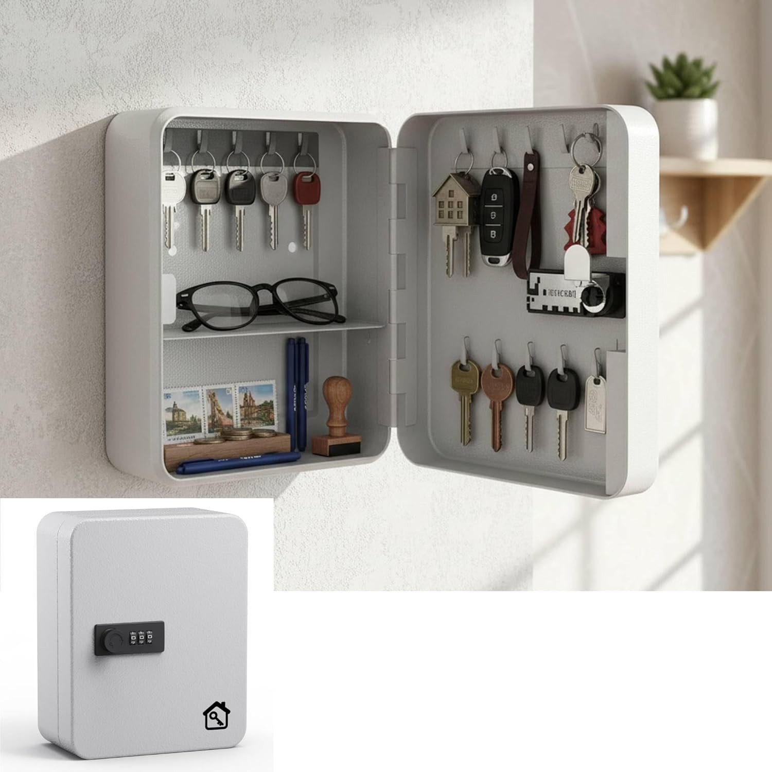 Zedelmaier Schlüsselkasten Wandmontierte Schlüsselbox mit Zahlenschloss, Schlüsseltresor Wandmontage, Schlüsselsafe für Schlüssel Türkarte