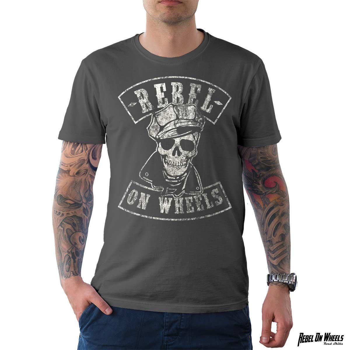 Rebel On Wheels T-Shirt Herren Tee The Rebel (1-tlg) aus reiner Baumwolle, mit Frontprint Grau