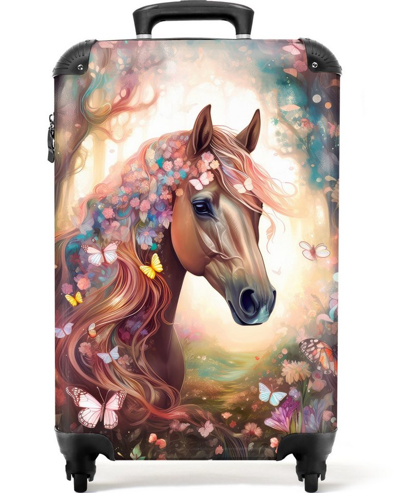 NoBoringSuitcases.com© Kinderkoffer Pferd - Natur - Blumen - Schmetterlinge - Wald 55x35x20cm, Handgepäck-Koffer, Kinderkoffer, Reisekoffer Mädchen