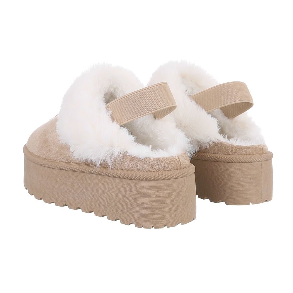 Ital-Design Damen Hausschuhe Freizeit Hausschuh (85080796) Flach Hausschuhe in Hellbraun